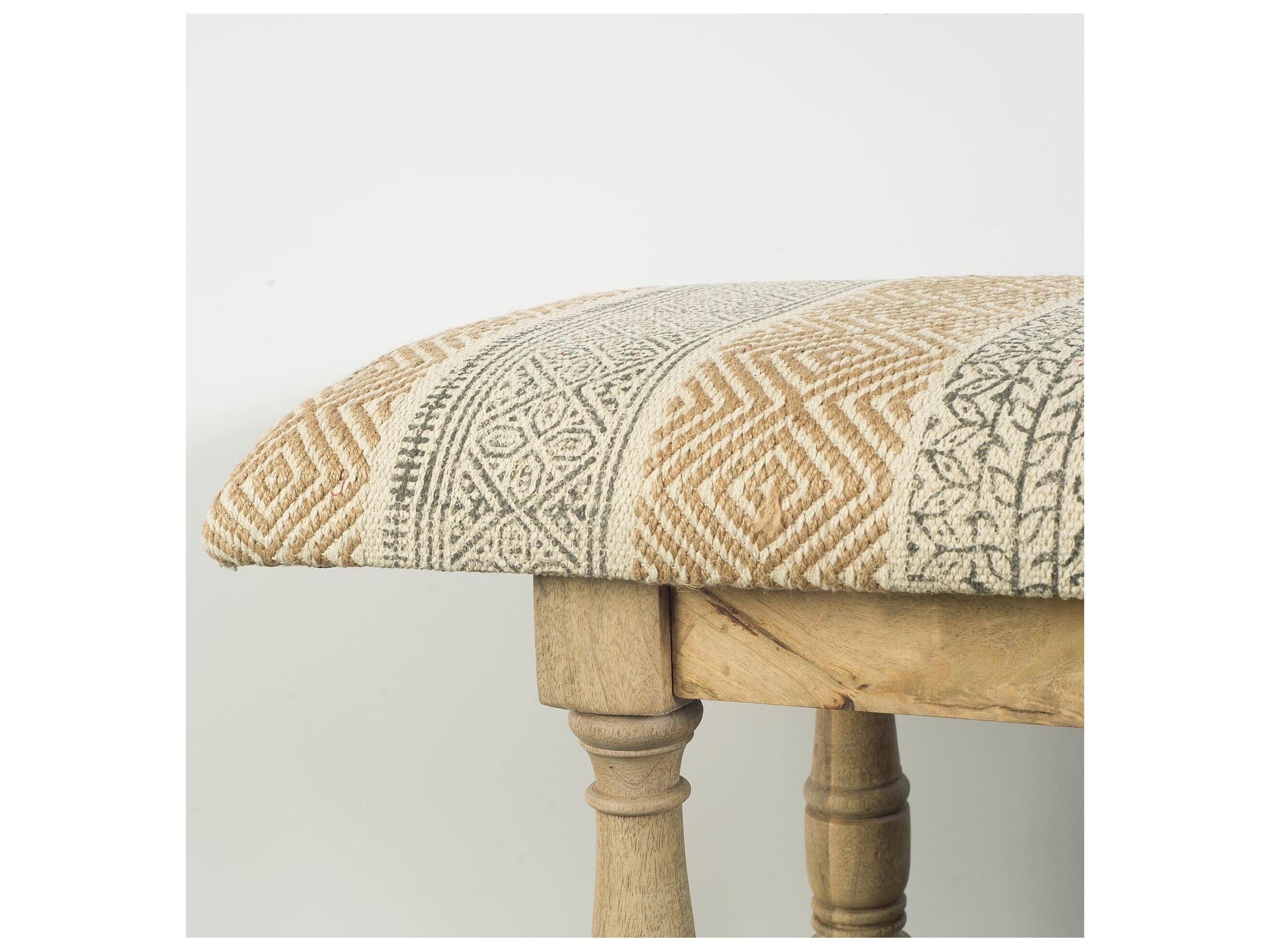 Mercana Greenfield II 59L x 14W Patterned Tan Upholstered Wood Frame Accent Bench