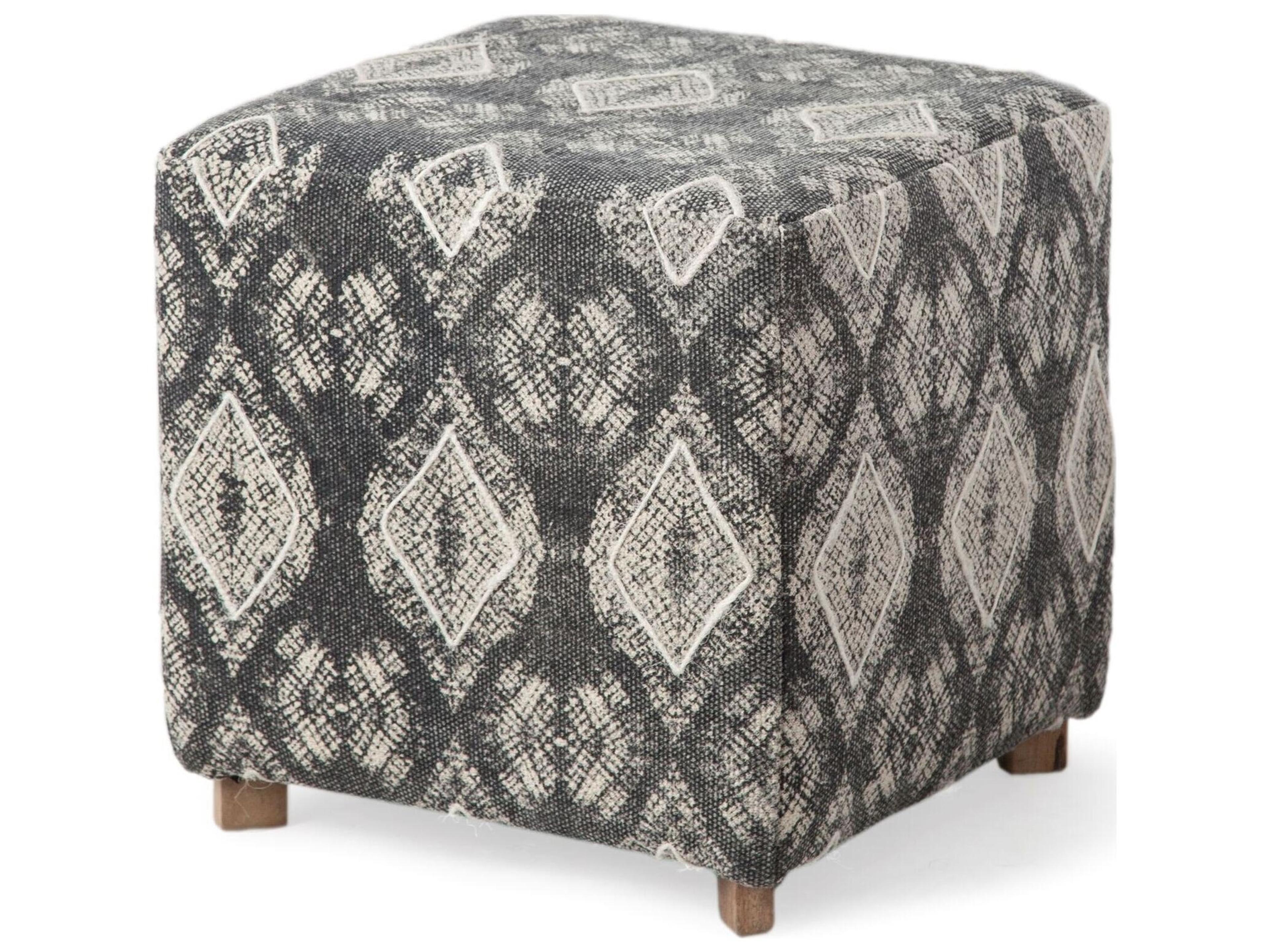 Mercana Pallu 18.75"H Dhurrie Cotton Cover w/Four Wooden Legs Ottoman