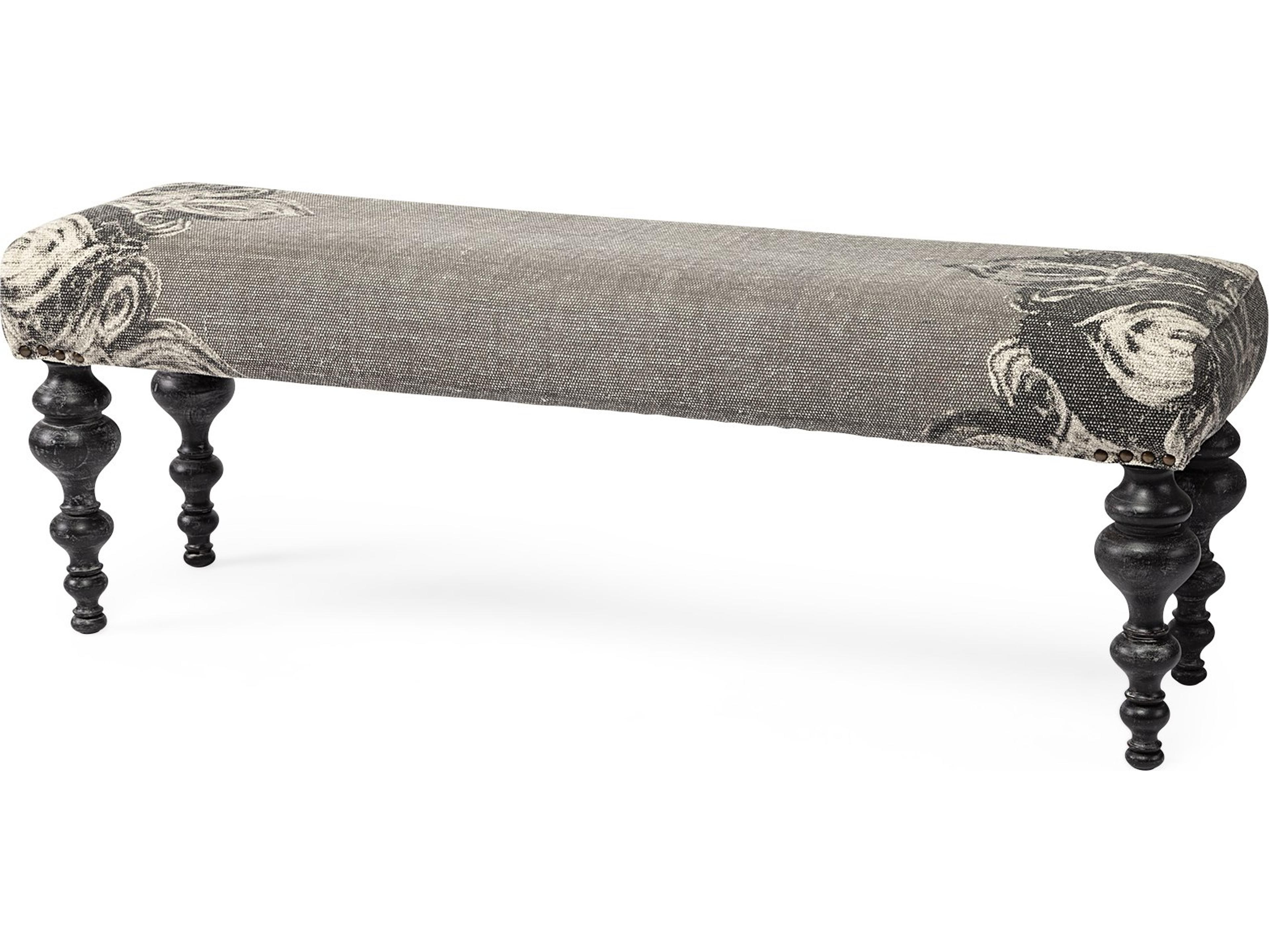 Mercana Alhambra 55L x 14W Upholstered Gray Seat W/Black Wood Legs Accent Bench