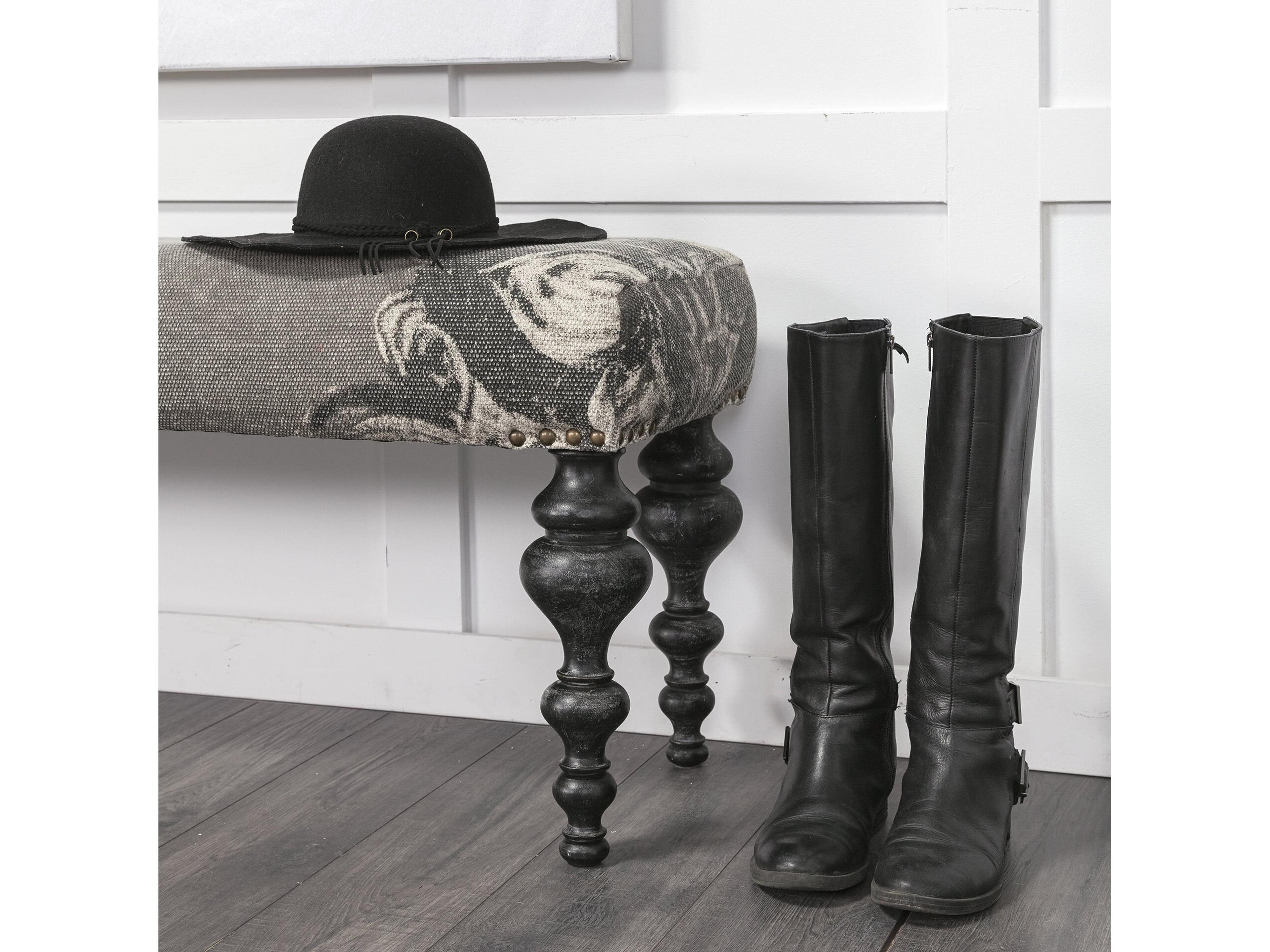 Mercana Alhambra 55L x 14W Upholstered Gray Seat W/Black Wood Legs Accent Bench