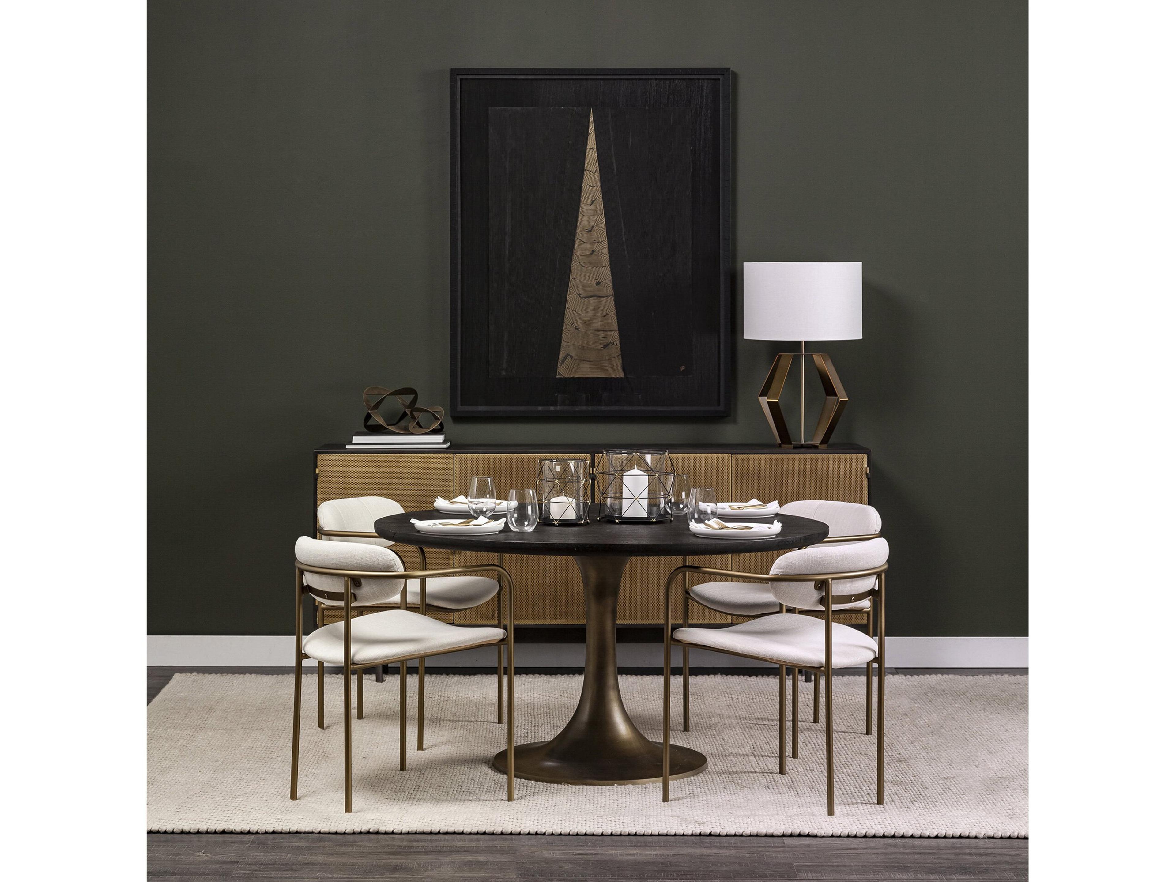 Mercana McLeod II 54 L x 54 W x 28.75 H Round Brown Solid Wood Top Gold Metal Base Dining Table