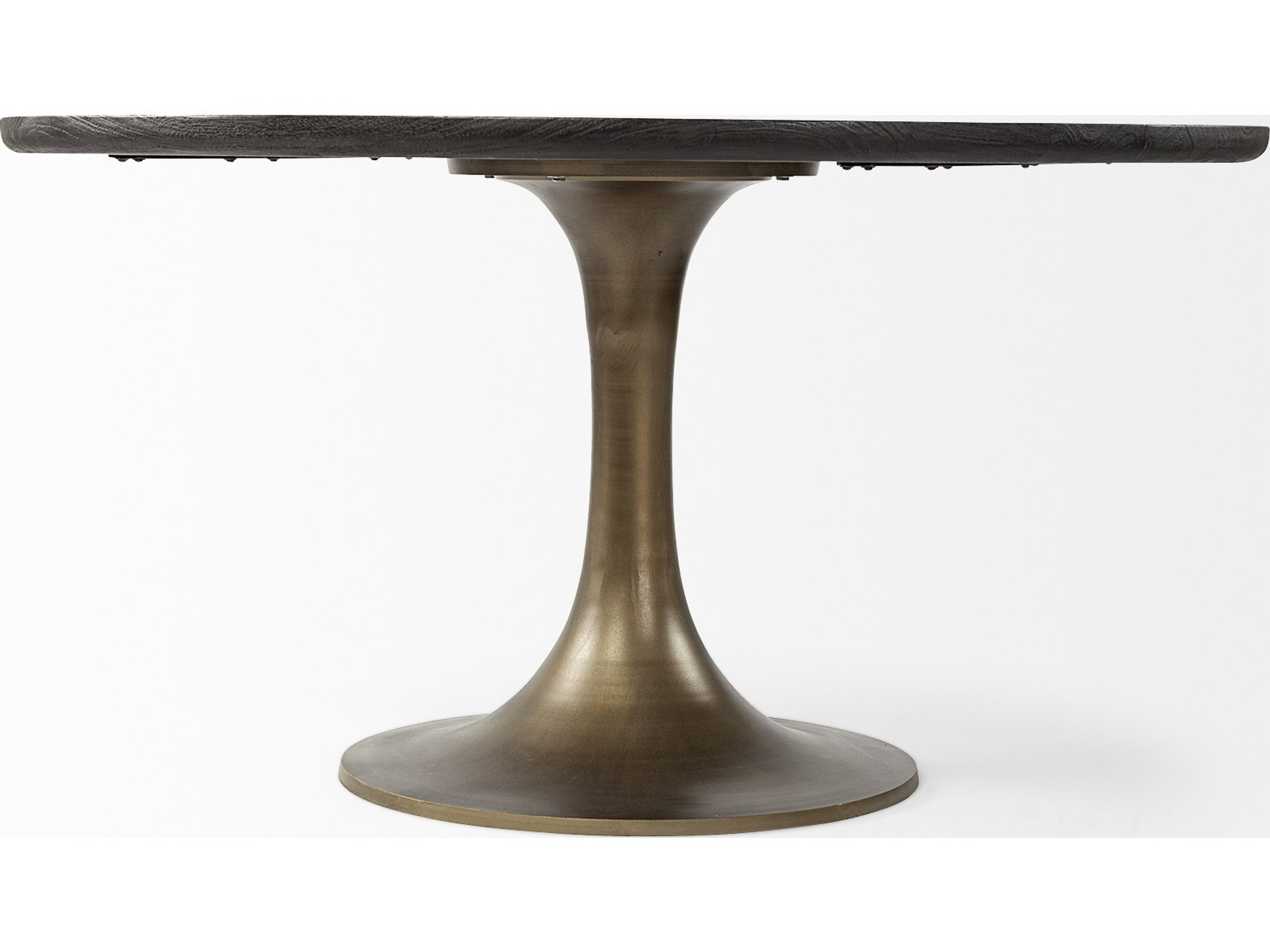 Mercana McLeod II 54 L x 54 W x 28.75 H Round Brown Solid Wood Top Gold Metal Base Dining Table