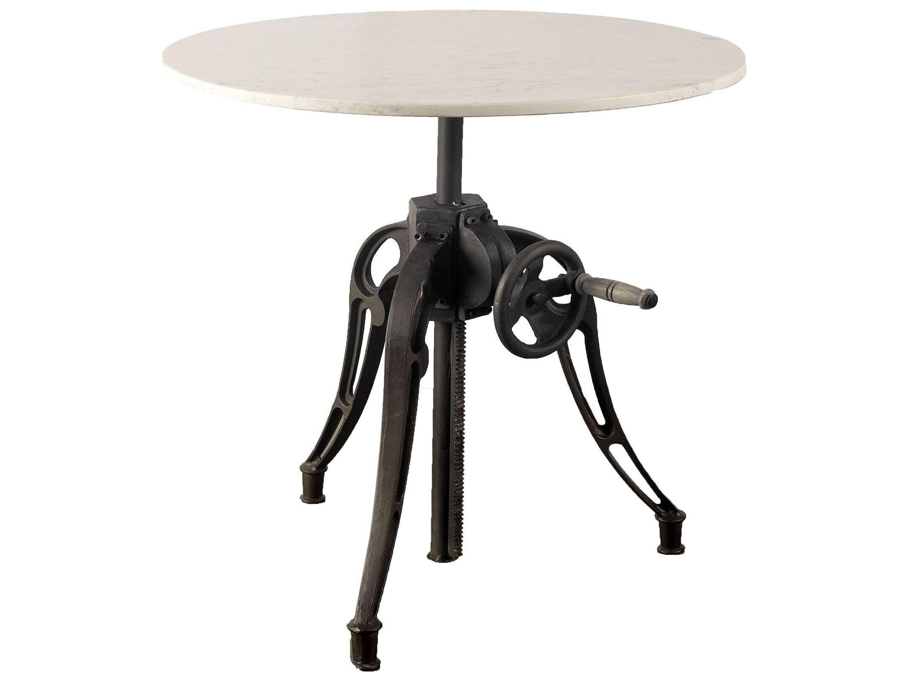 Emslie III 30" Round White Marble Top Black Metal Base Dining Table