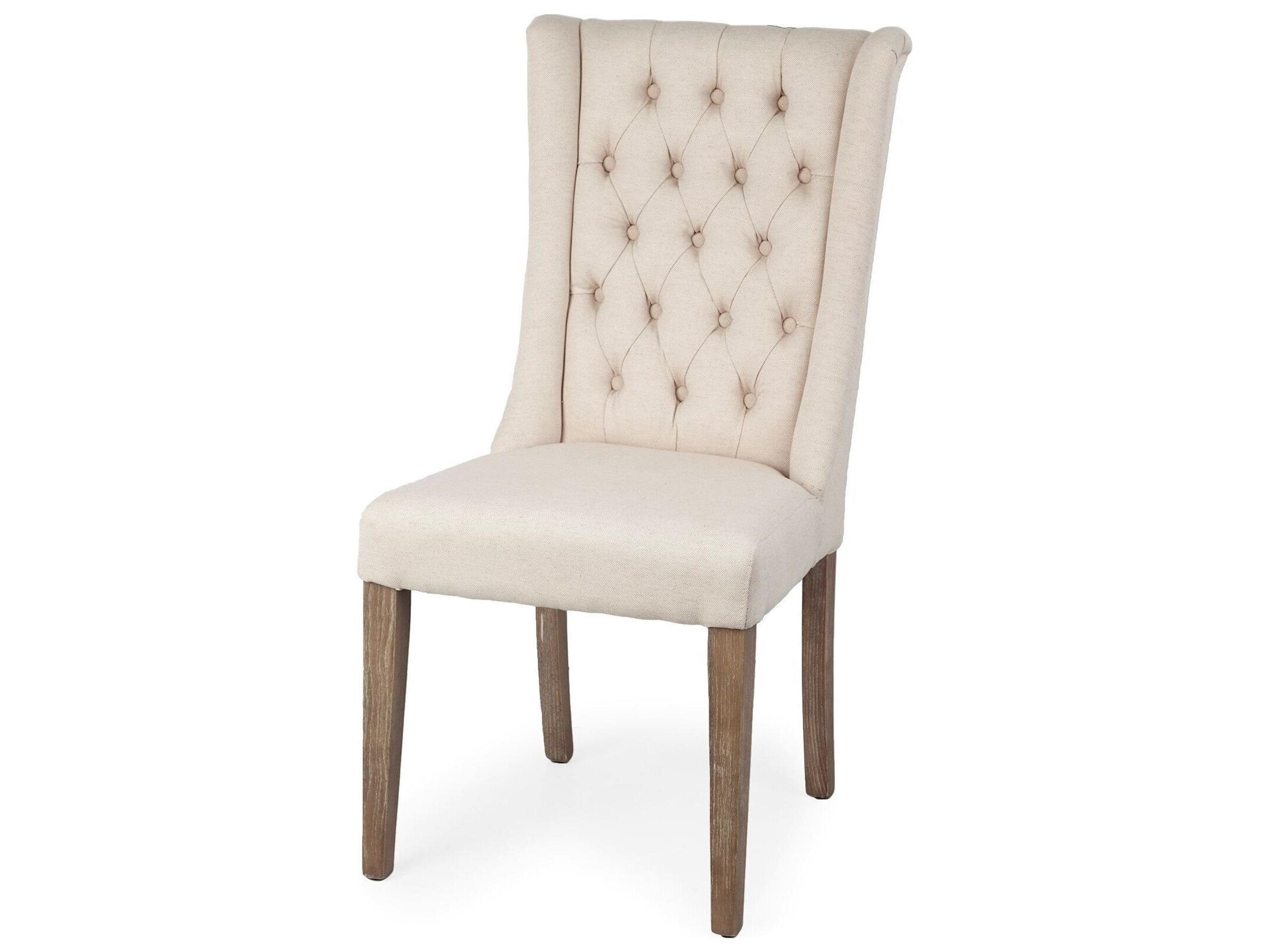 Mackenzie I Cream Plush Linen Covering Ash Solid Wood Base Dining Chair