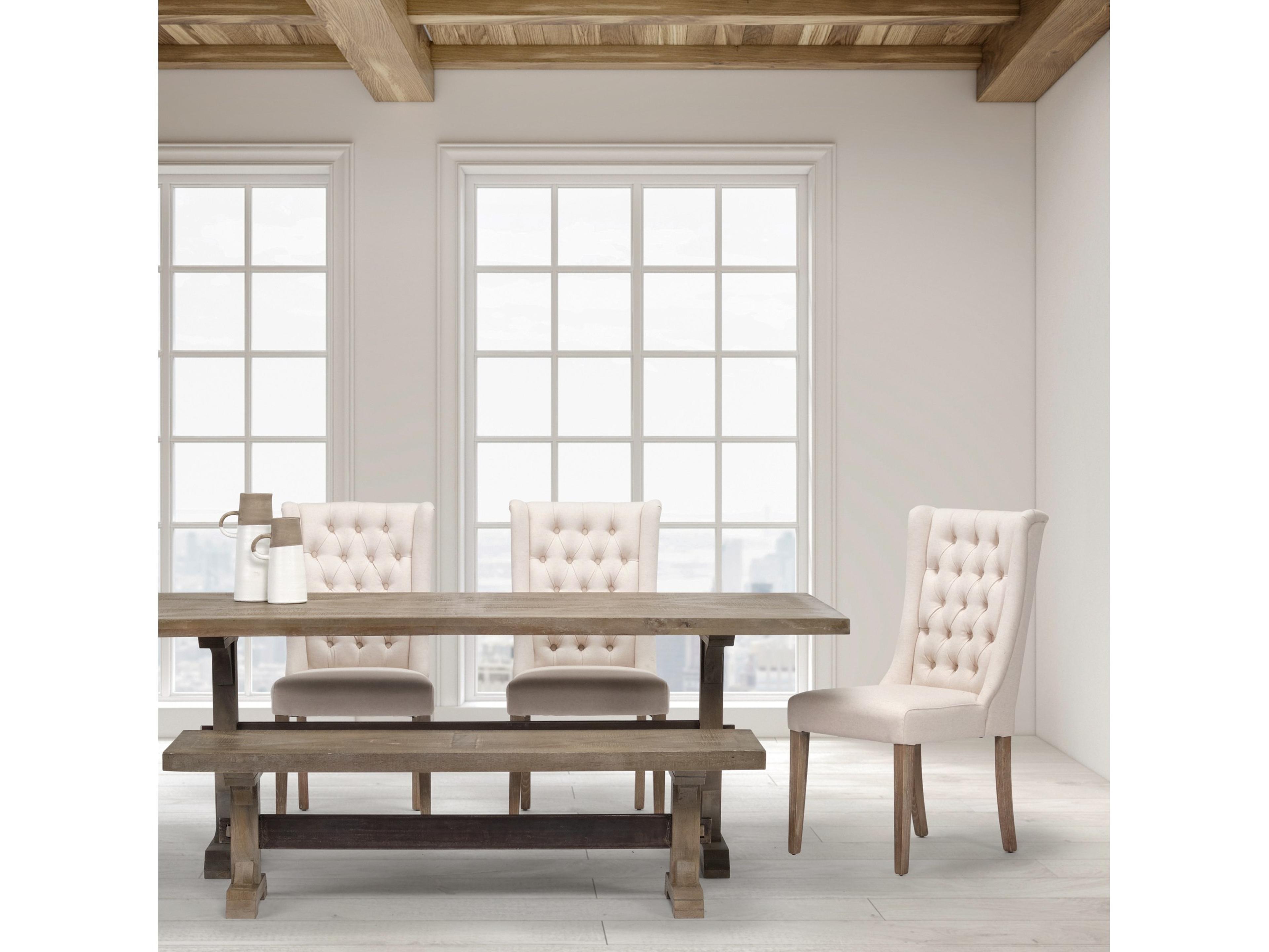 Mercana Mackenzie I Cream Plush Linen Covering Ash Solid Wood Base Dining Chair