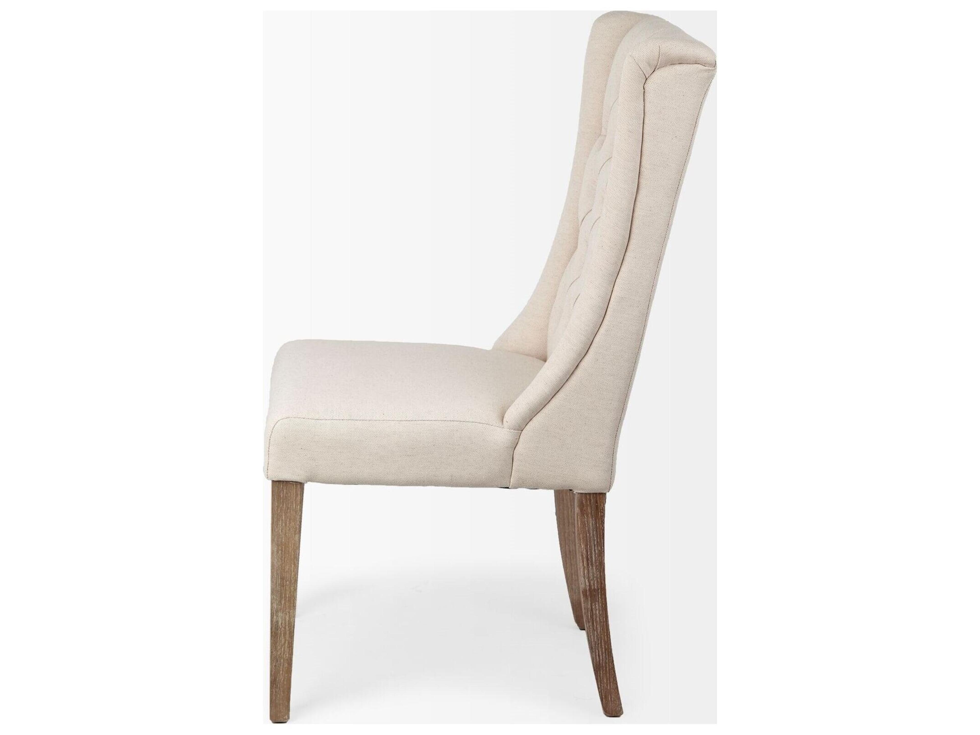Mercana Mackenzie I Cream Plush Linen Covering Ash Solid Wood Base Dining Chair