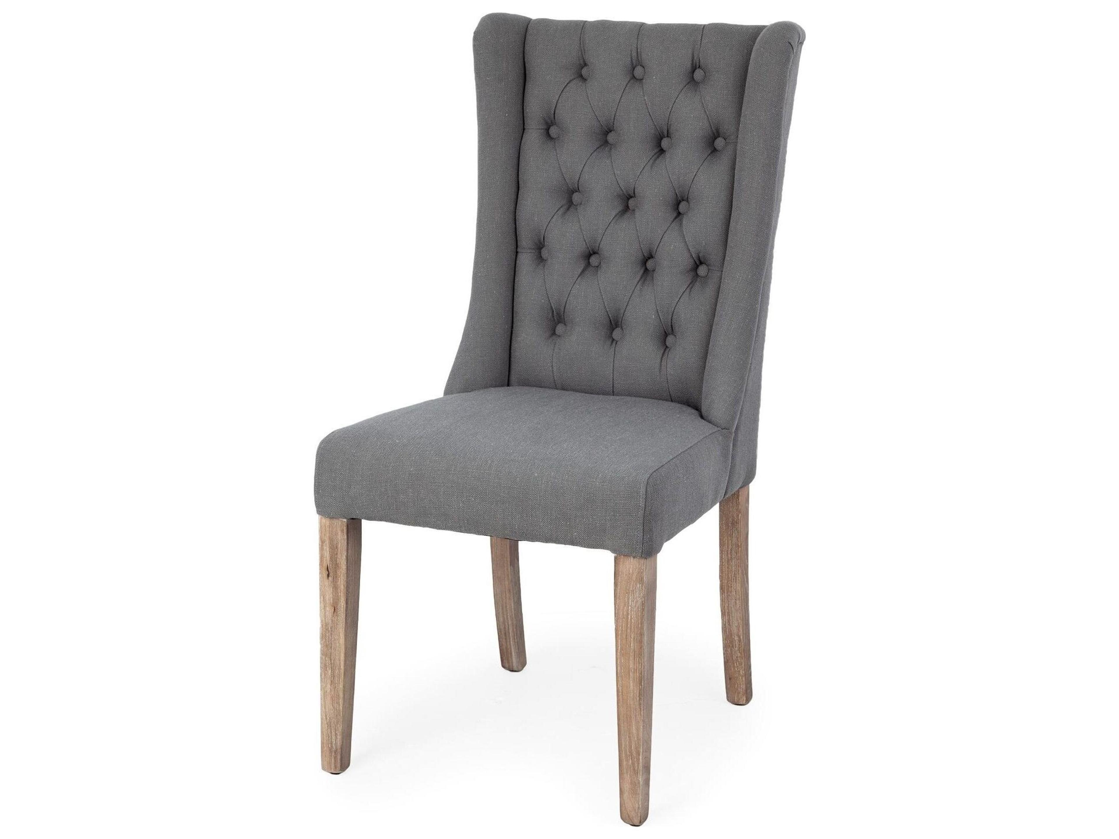 Mackenzie II Gray Plush Linen Covering Ash Solid Wood Base Dining Chair