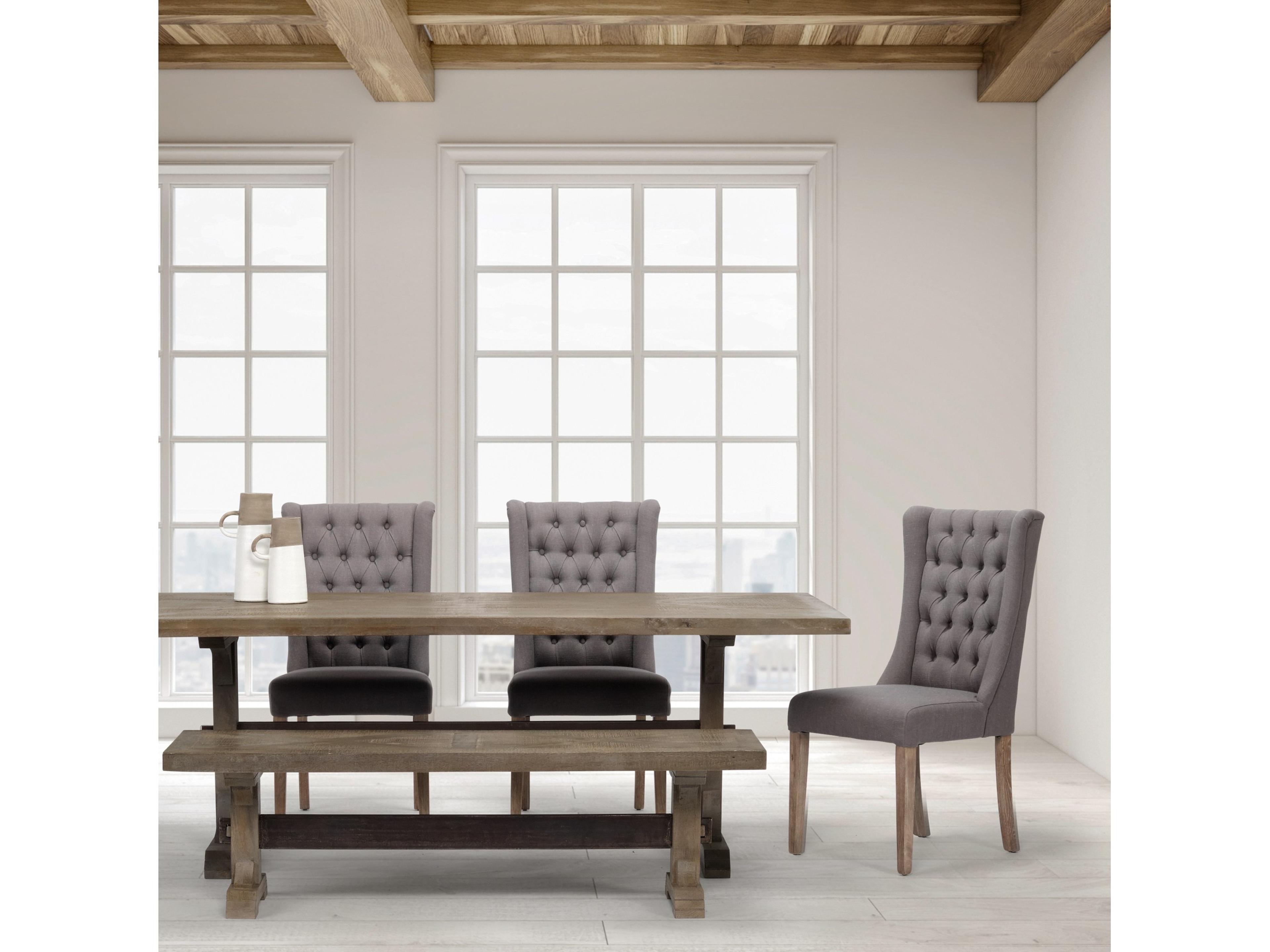 Mercana Mackenzie II Gray Plush Linen Covering Ash Solid Wood Base Dining Chair