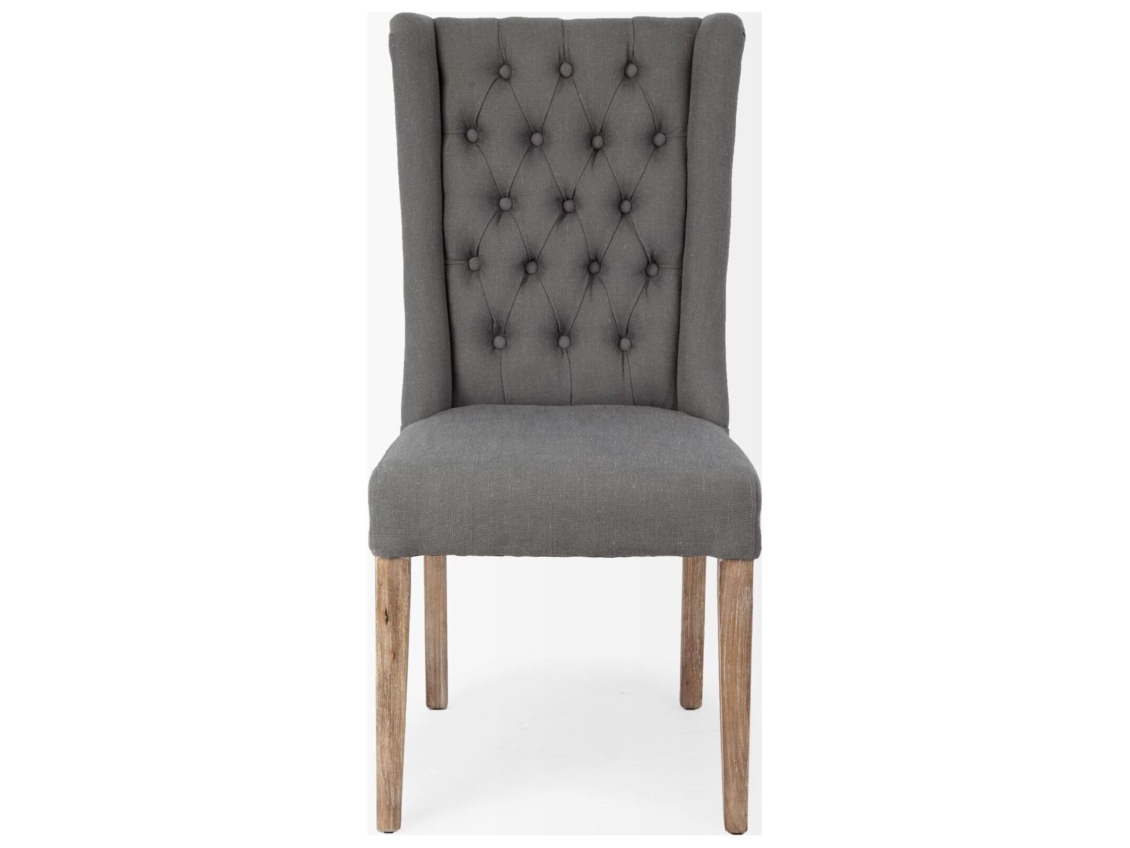 Mercana Mackenzie II Gray Plush Linen Covering Ash Solid Wood Base Dining Chair