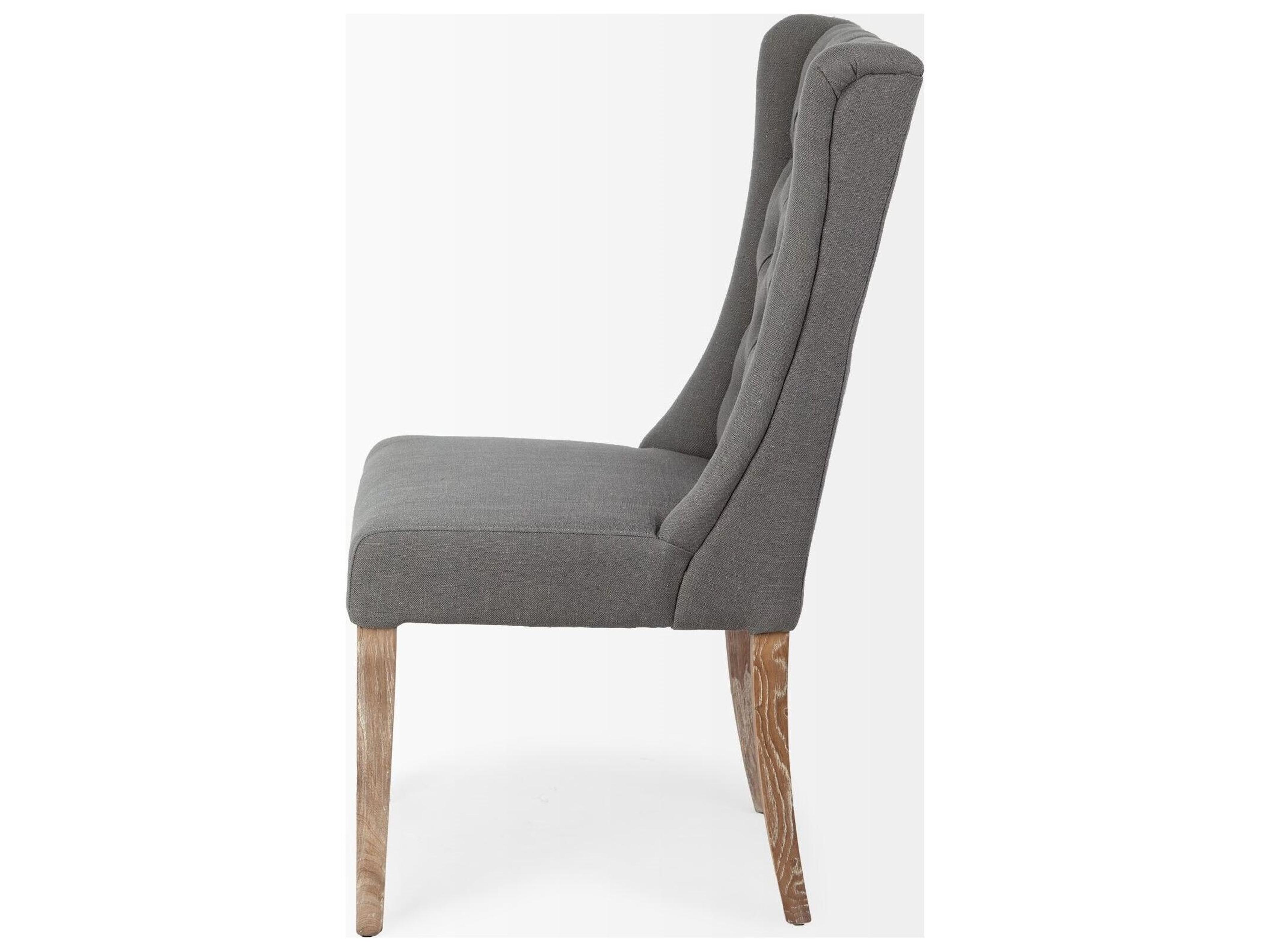 Mercana Mackenzie II Gray Plush Linen Covering Ash Solid Wood Base Dining Chair