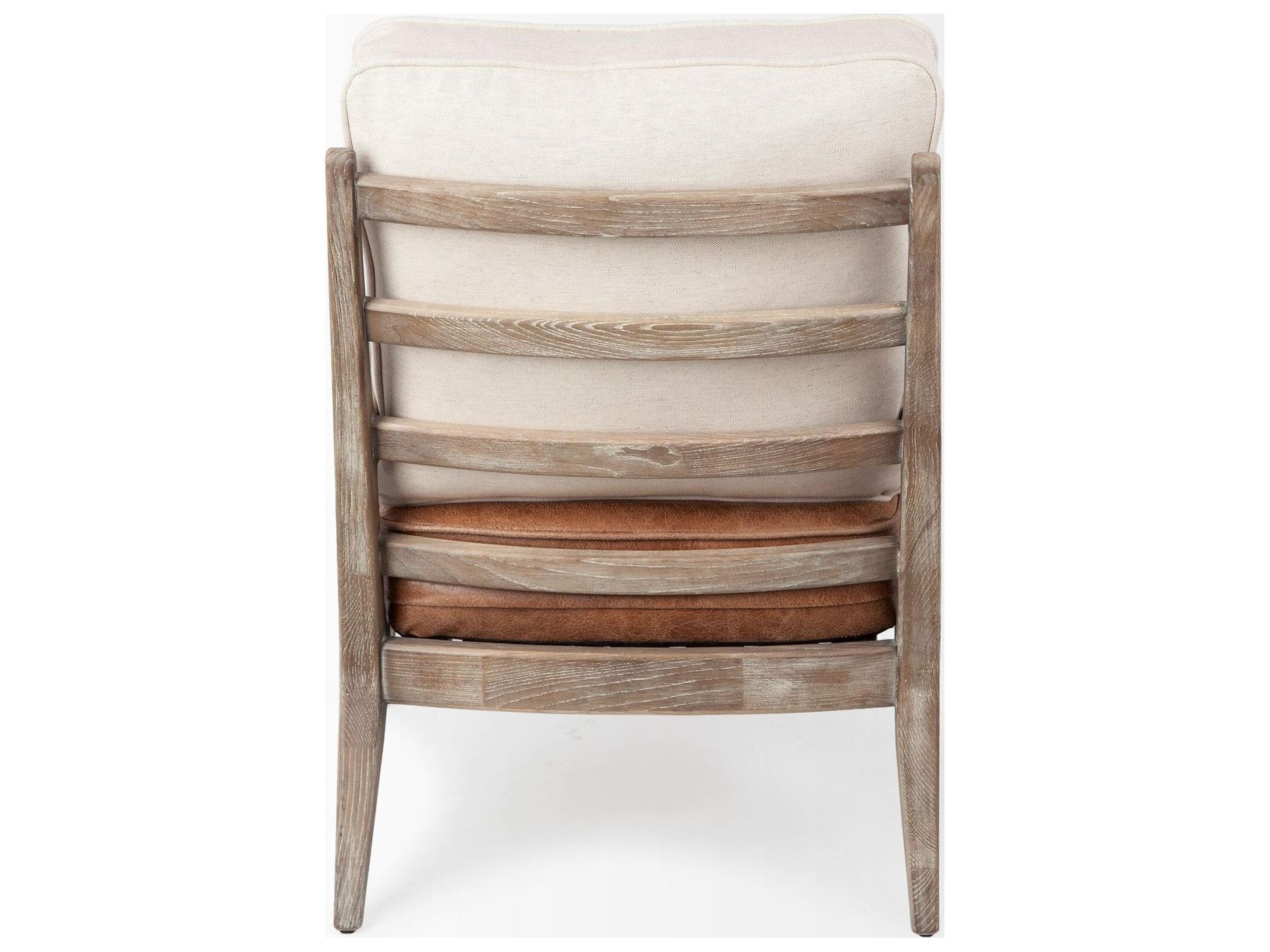 Mercana Harman II Cream Fabric and Brown Leather Seat Accent Chair