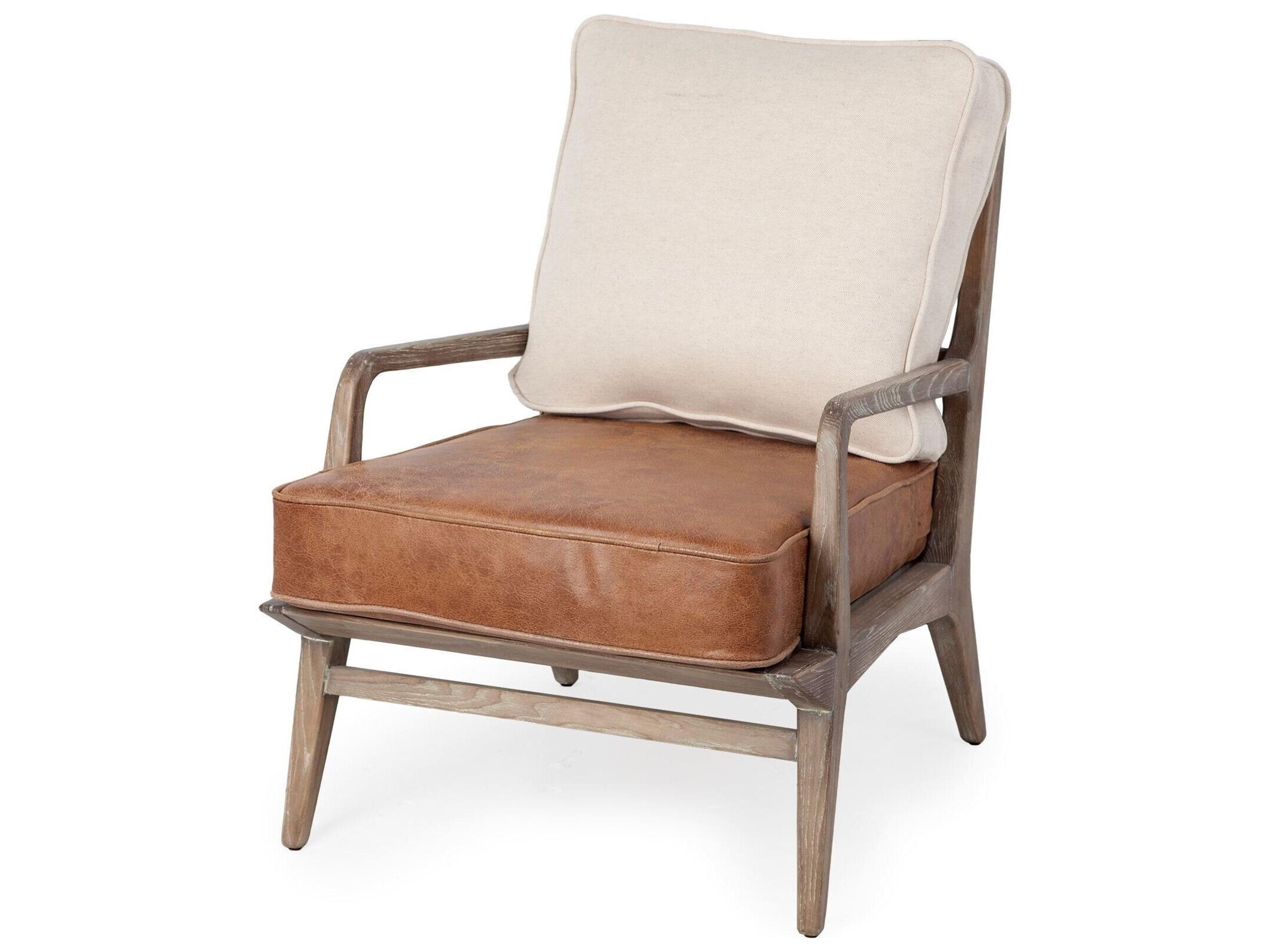 Harman II Cream Fabric and Brown Leather Seat Accent Chair