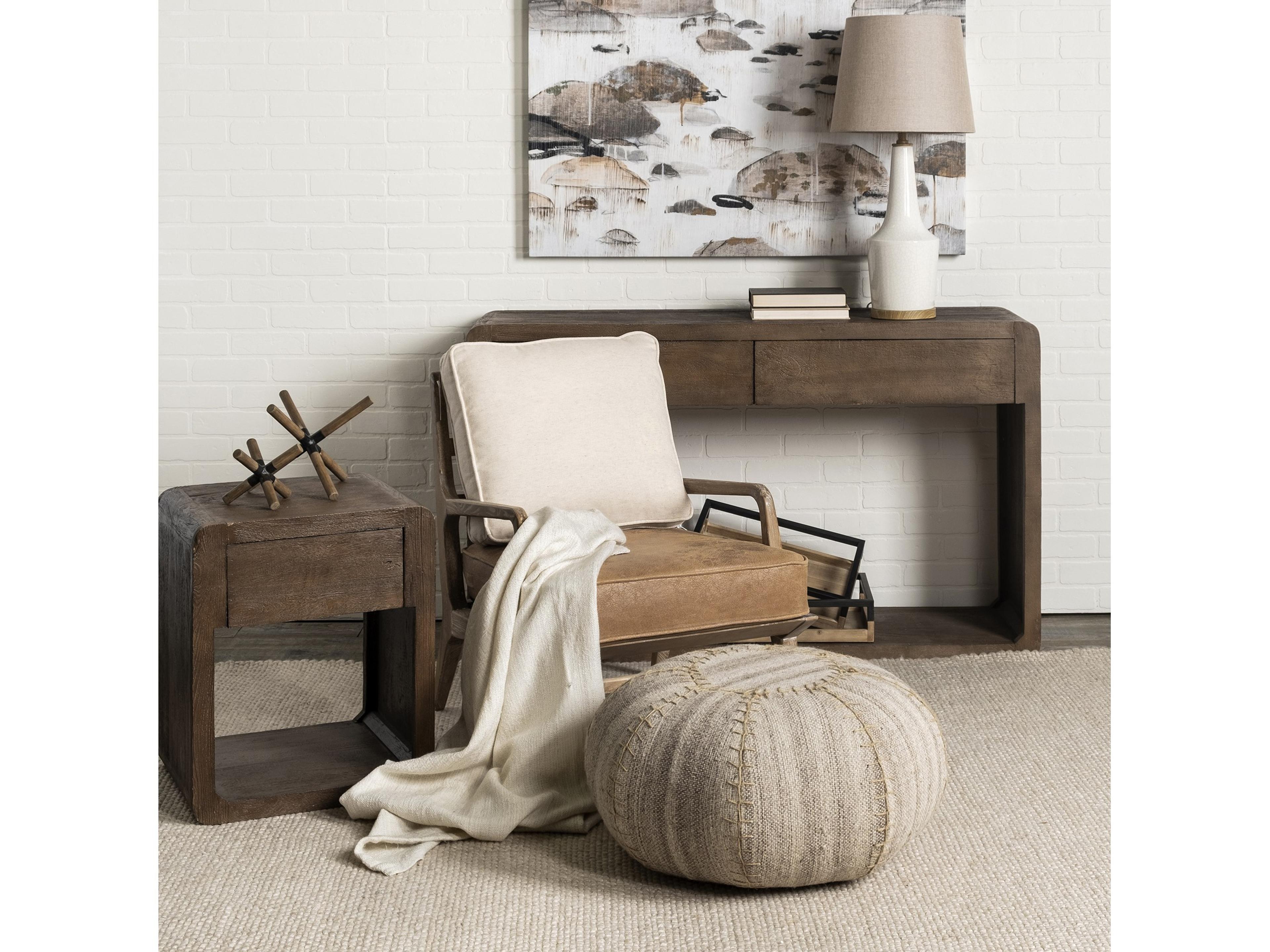 Mercana Harman II Cream Fabric and Brown Leather Seat Accent Chair