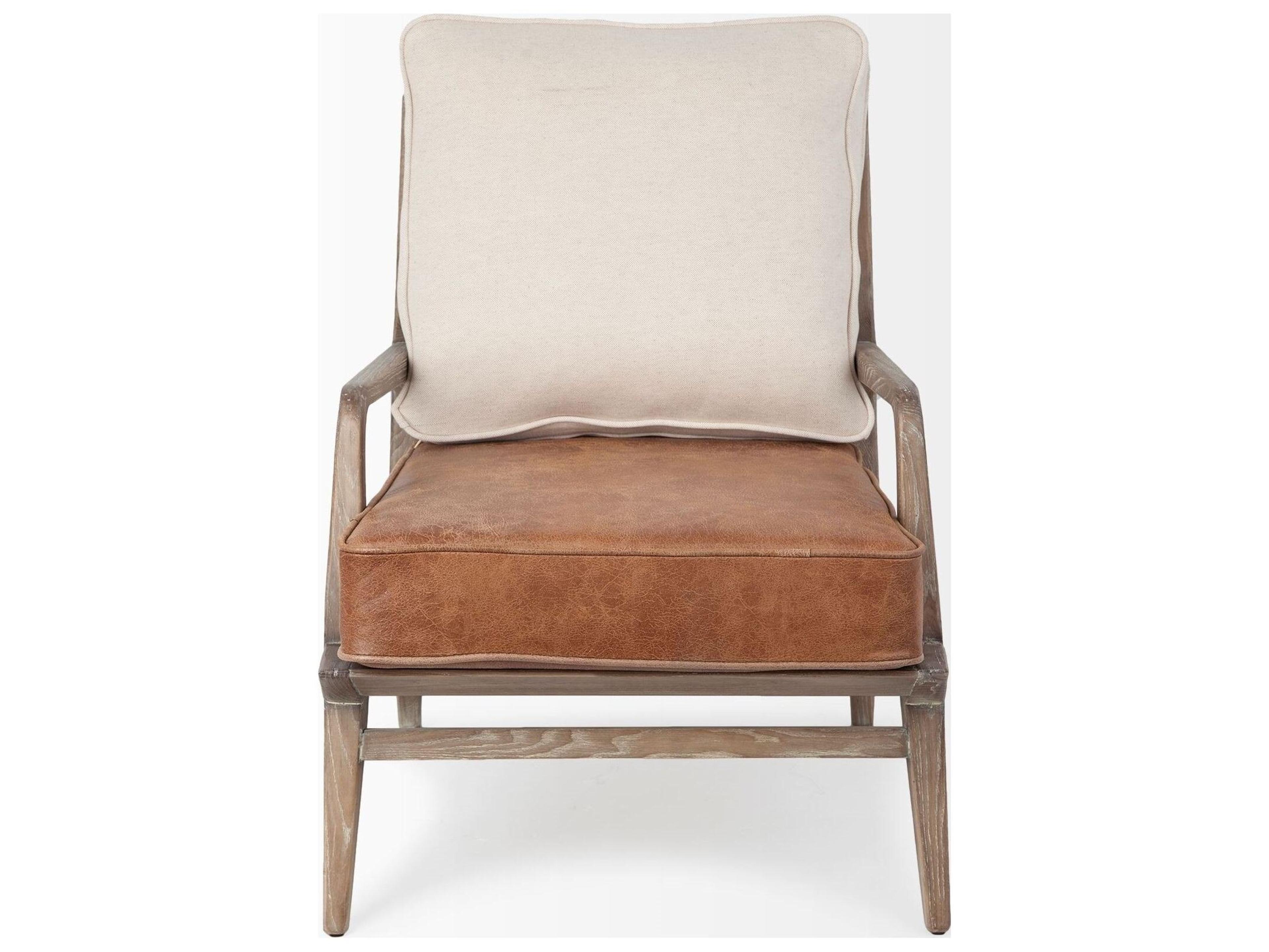 Mercana Harman II Cream Fabric and Brown Leather Seat Accent Chair
