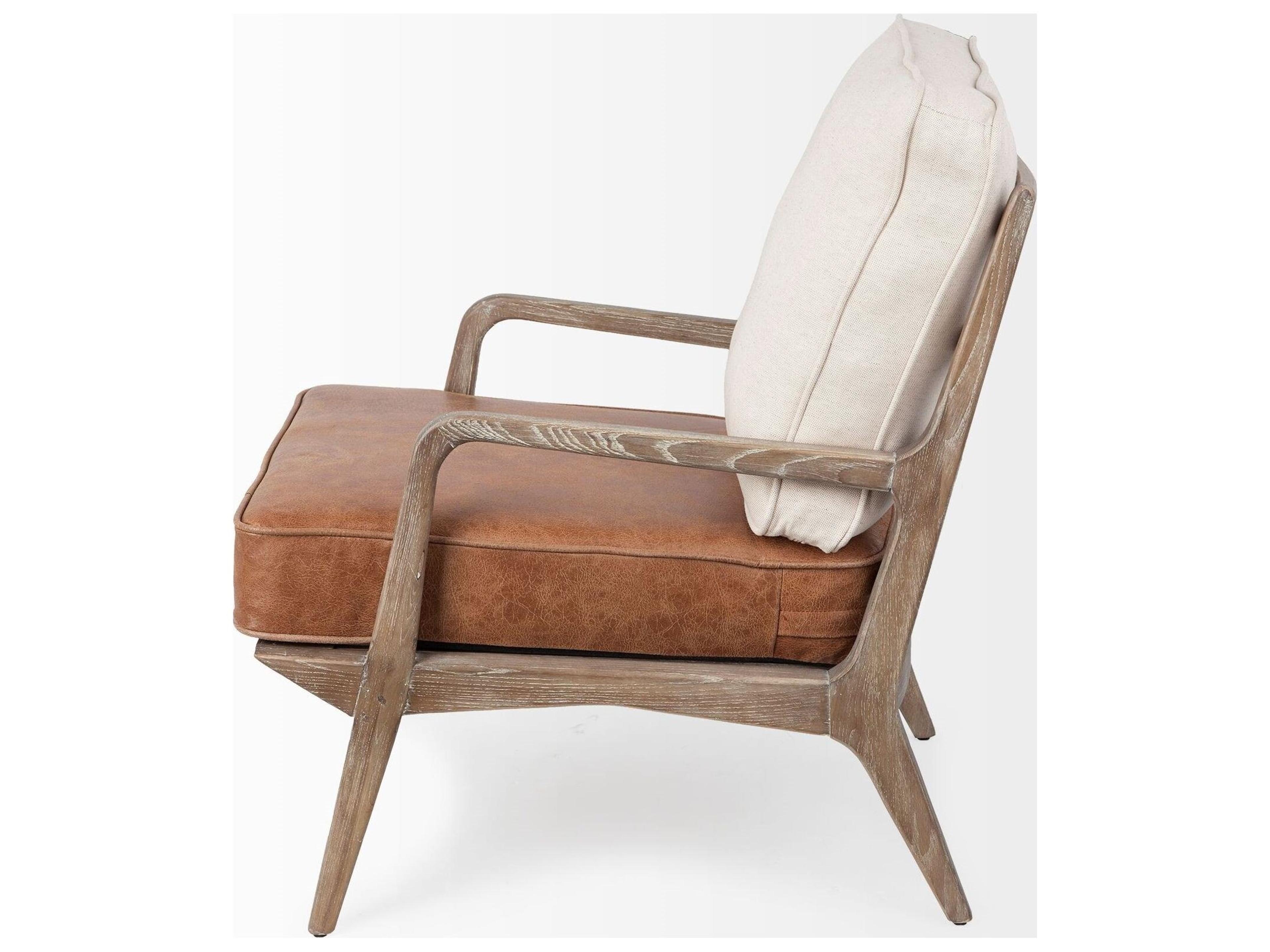 Mercana Harman II Cream Fabric and Brown Leather Seat Accent Chair