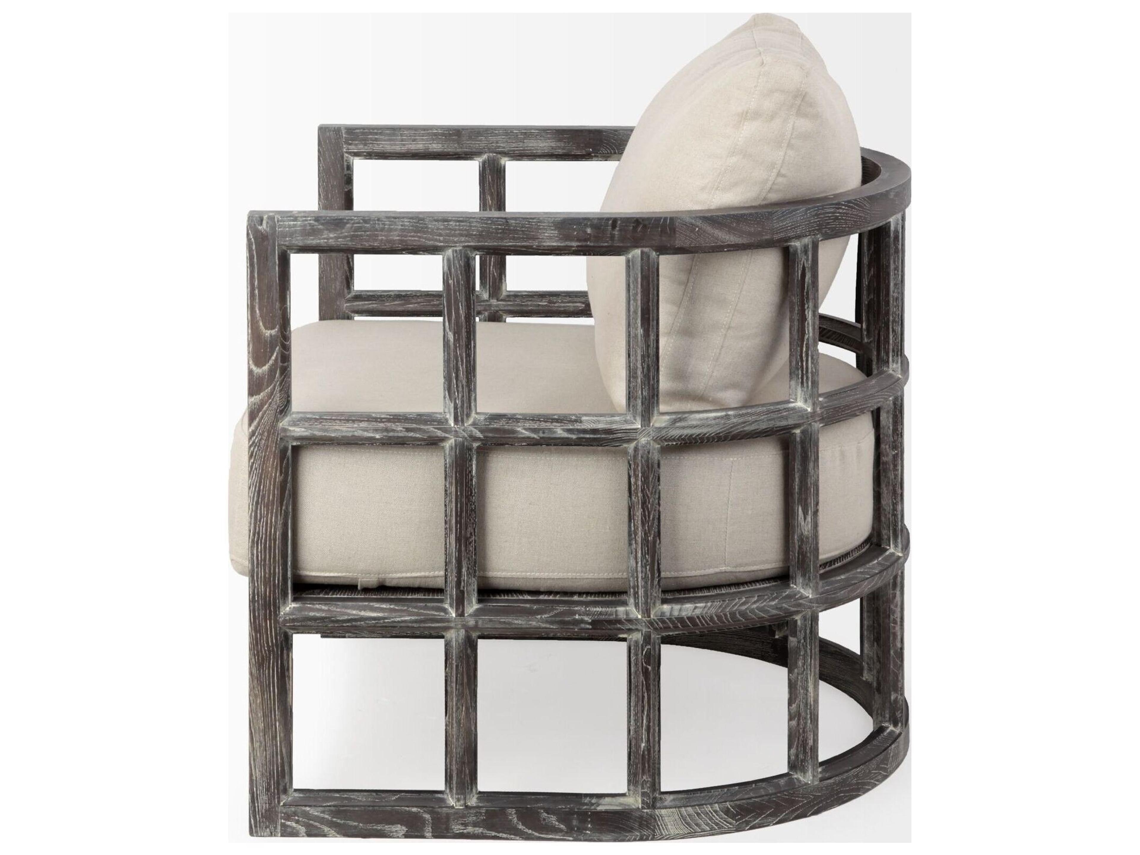 Mercana Skylar I Cream Fabric Covered Cushioned Demi-Lune Wooden Frame Accent Chair