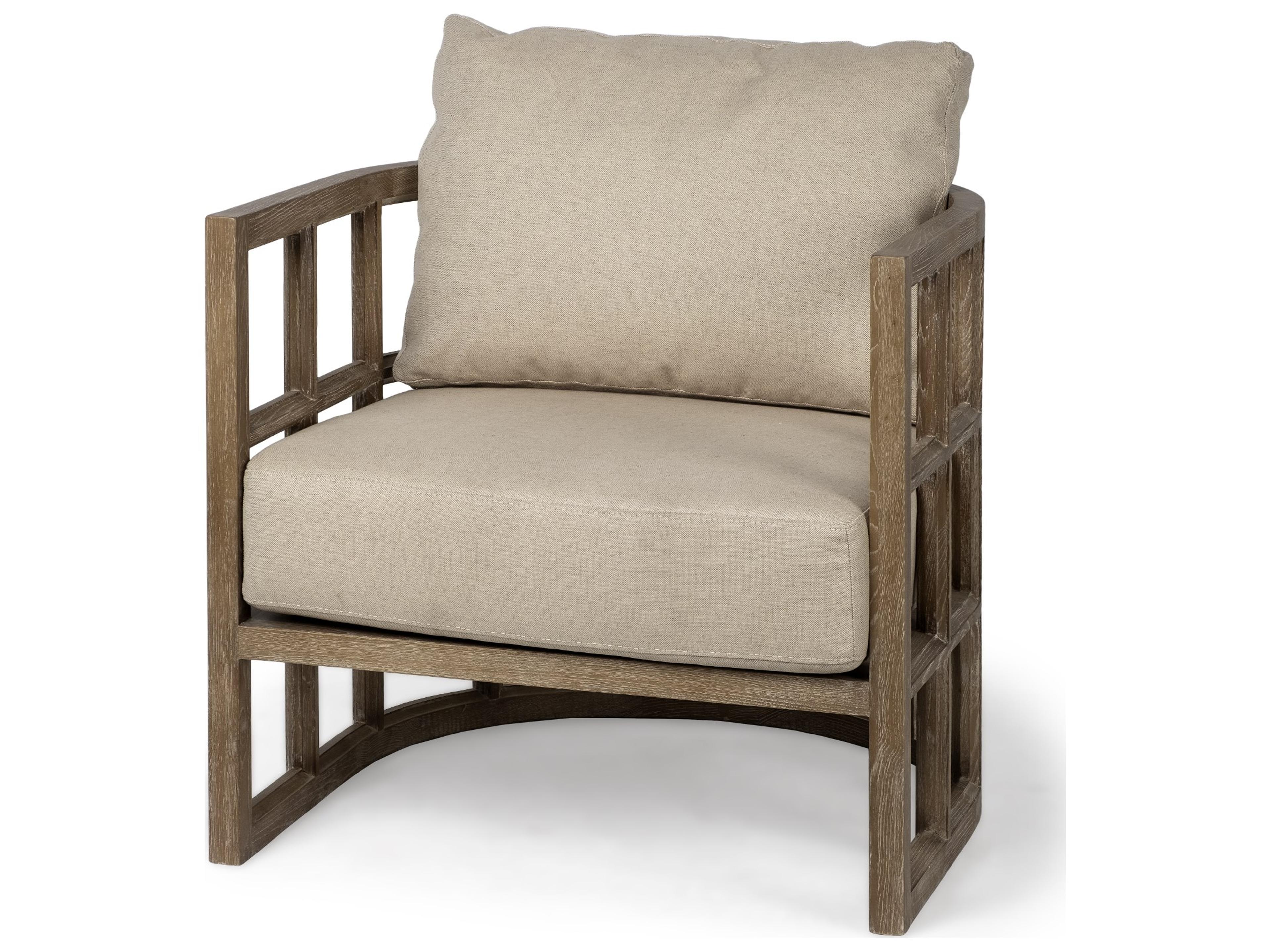Skylar II Tan Fabric Covered Cushioned Demi-Lune Wooden Frame Accent Chair