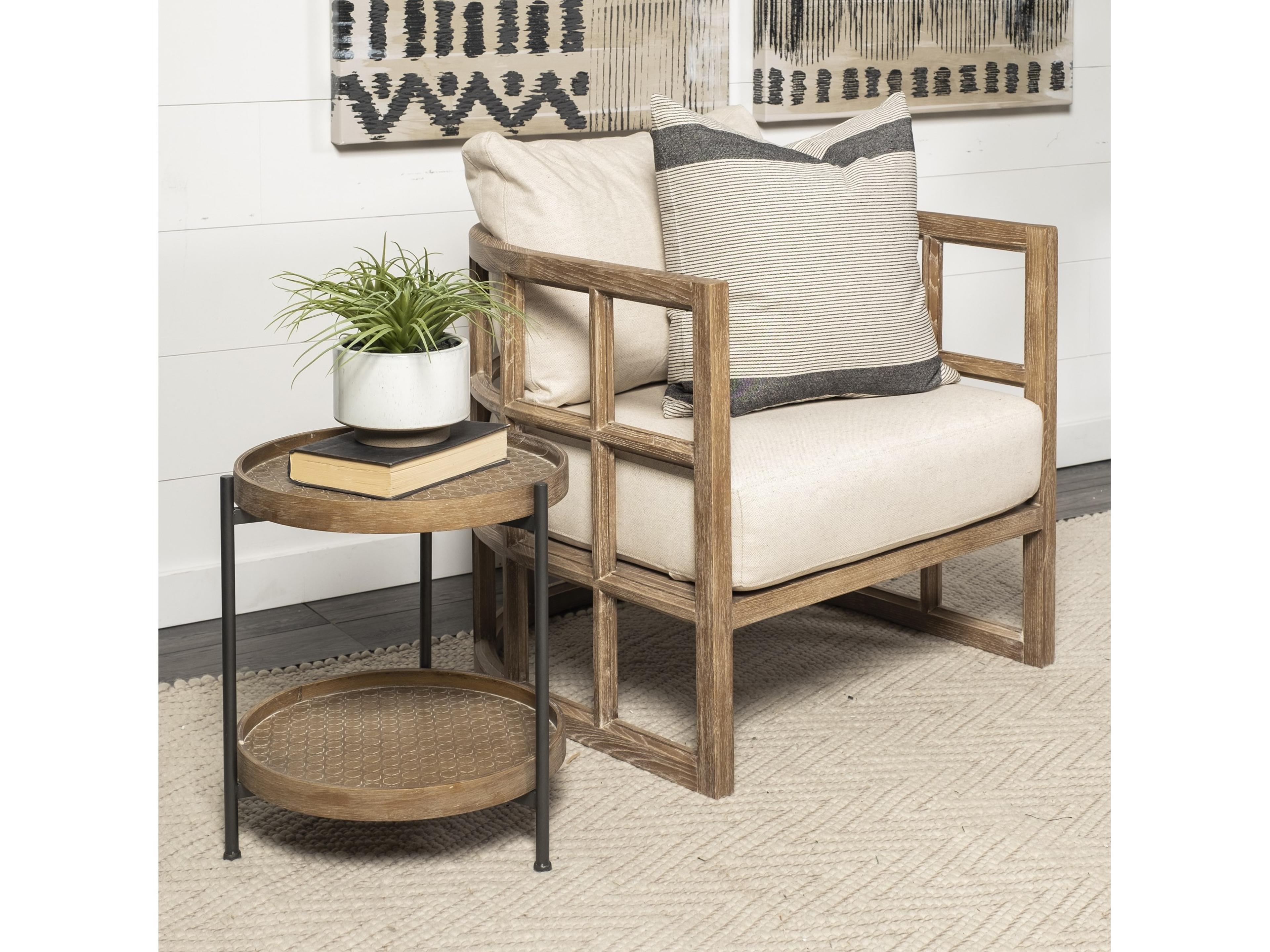 Mercana Skylar II Tan Fabric Covered Cushioned Demi-Lune Wooden Frame Accent Chair