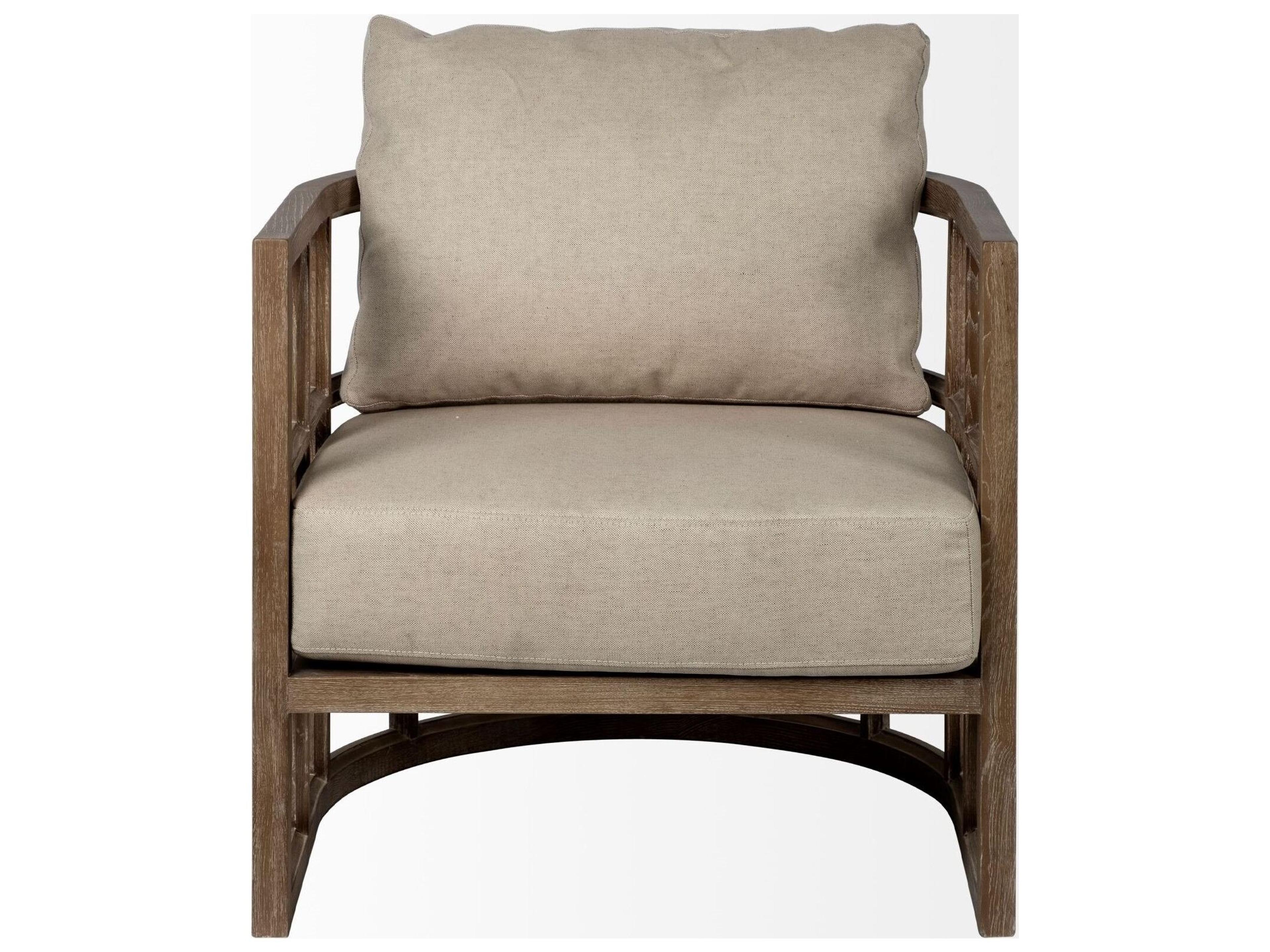 Mercana Skylar II Tan Fabric Covered Cushioned Demi-Lune Wooden Frame Accent Chair
