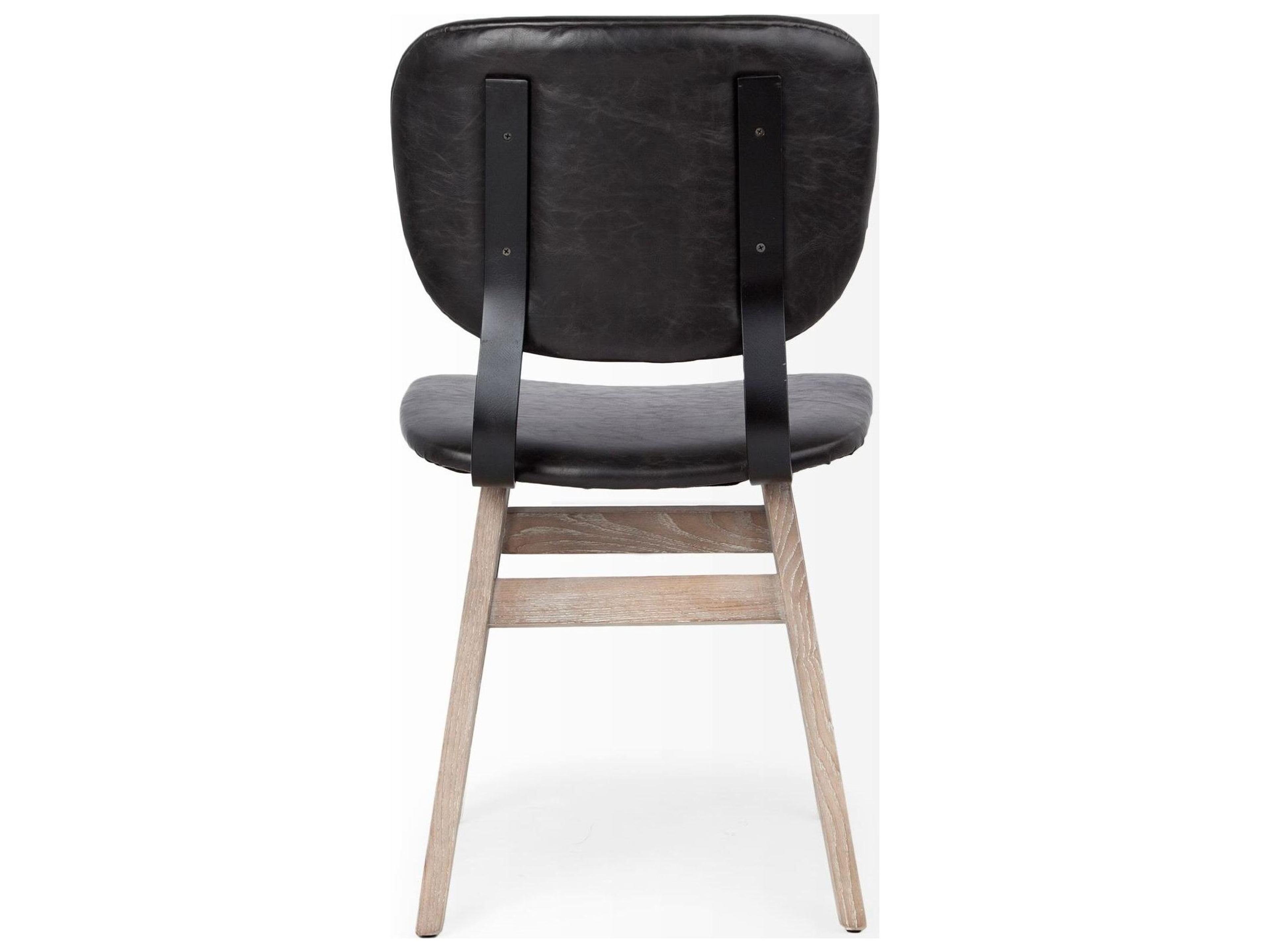 Mercana Haden I Black Faux-Leather Wrap Brown Solid Wood and Iron Base Dining Chair