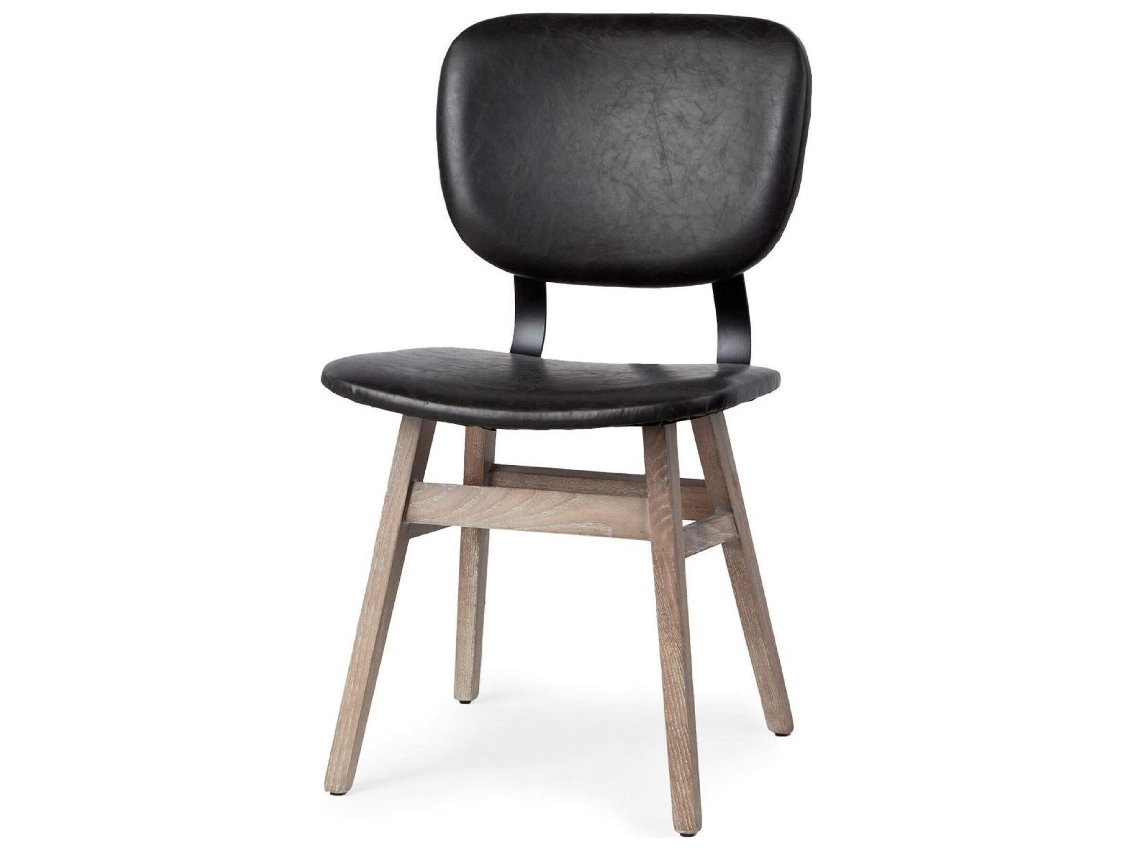 Haden I Black Faux-Leather Wrap Brown Solid Wood and Iron Base Dining Chair