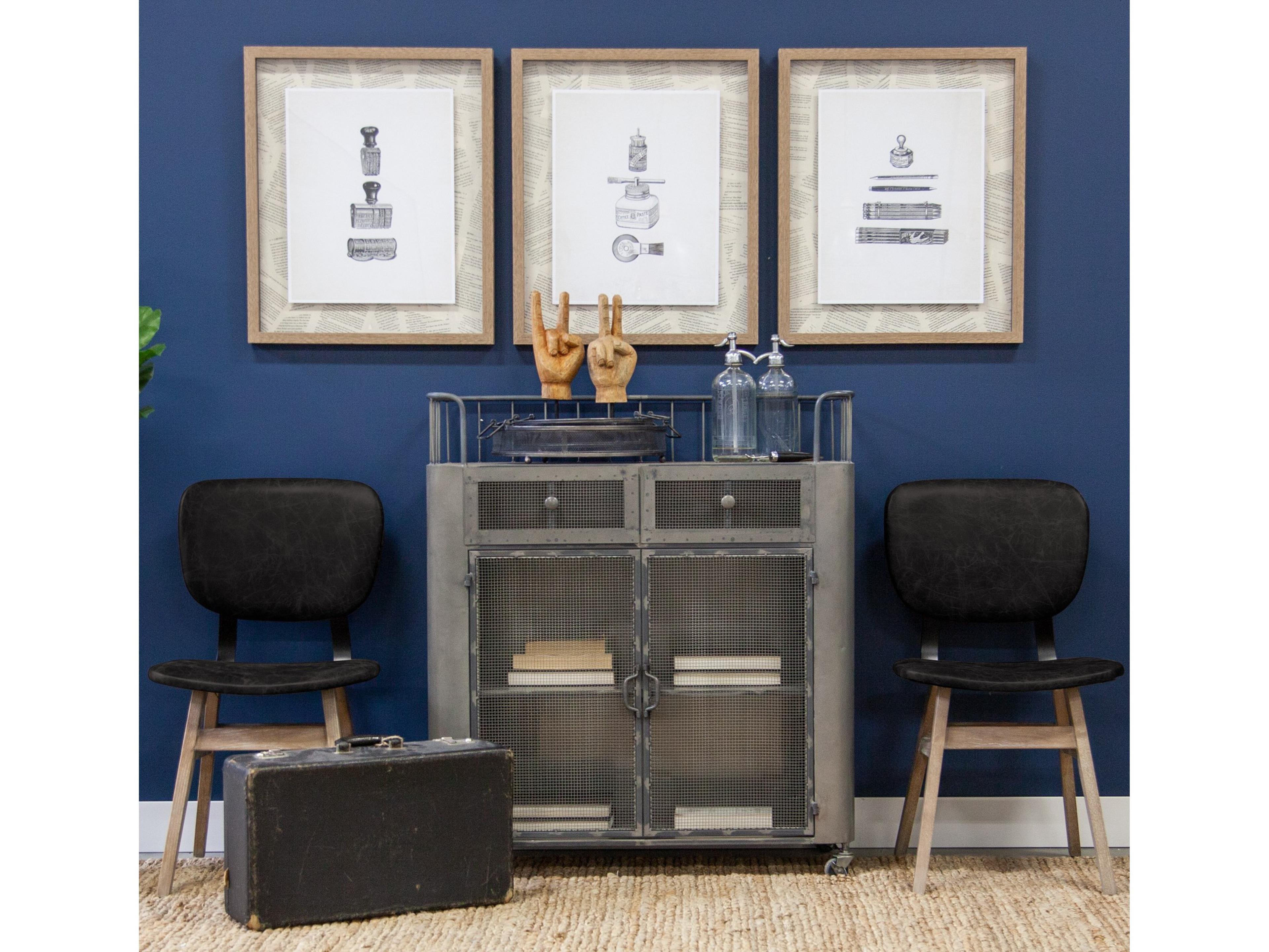 Mercana Haden I Black Faux-Leather Wrap Brown Solid Wood and Iron Base Dining Chair