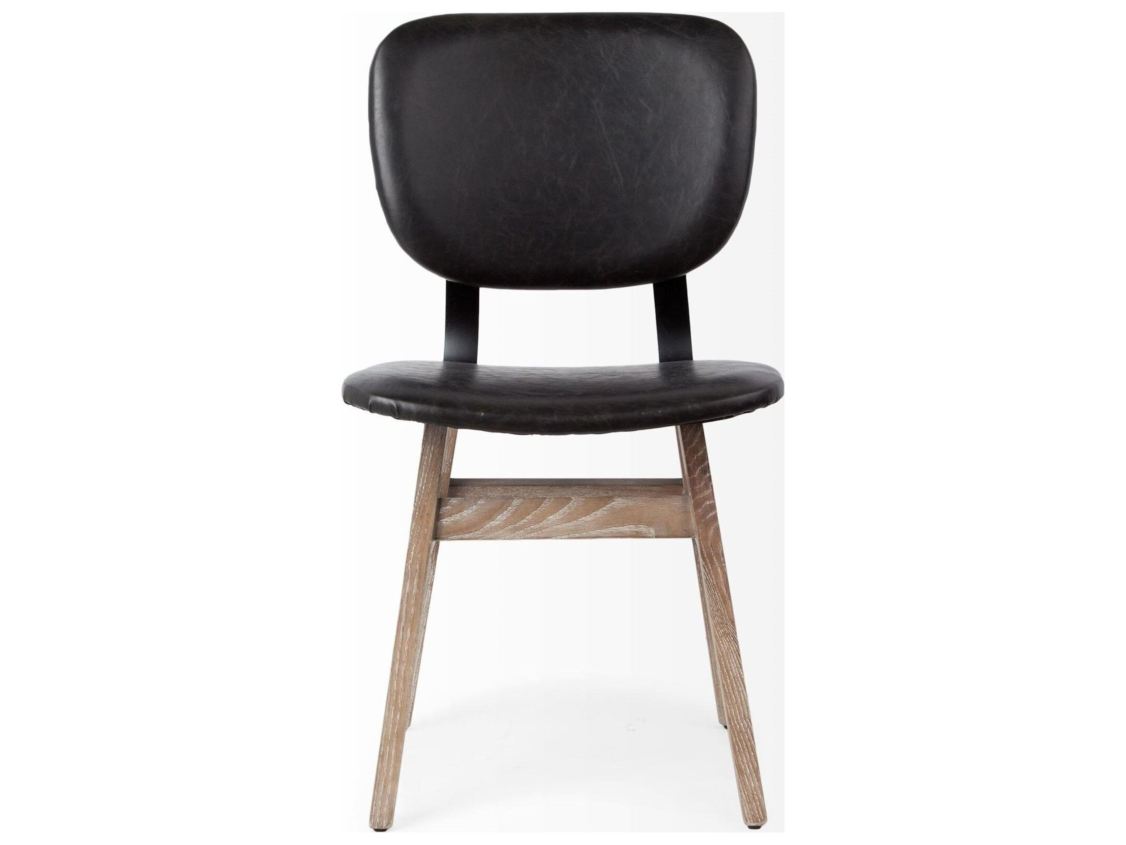 Mercana Haden I Black Faux-Leather Wrap Brown Solid Wood and Iron Base Dining Chair