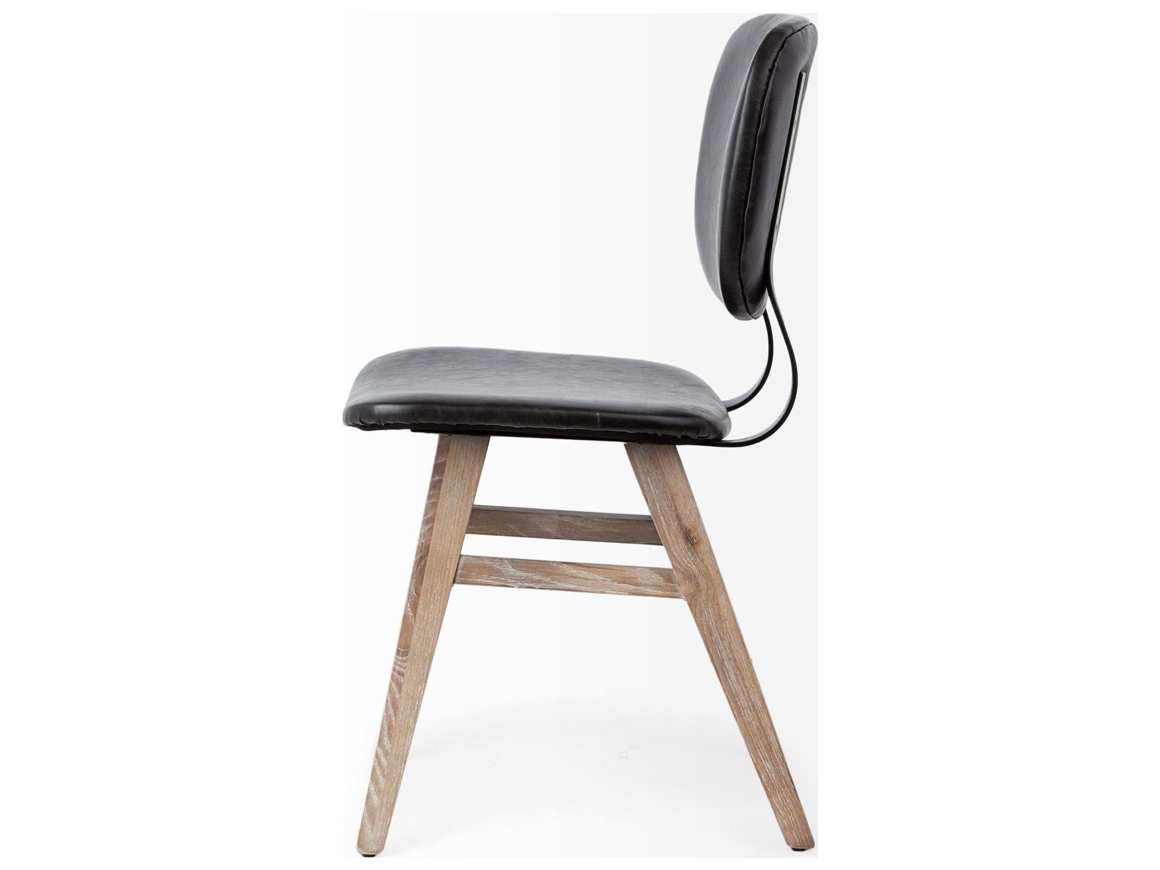 Mercana Haden I Black Faux-Leather Wrap Brown Solid Wood and Iron Base Dining Chair