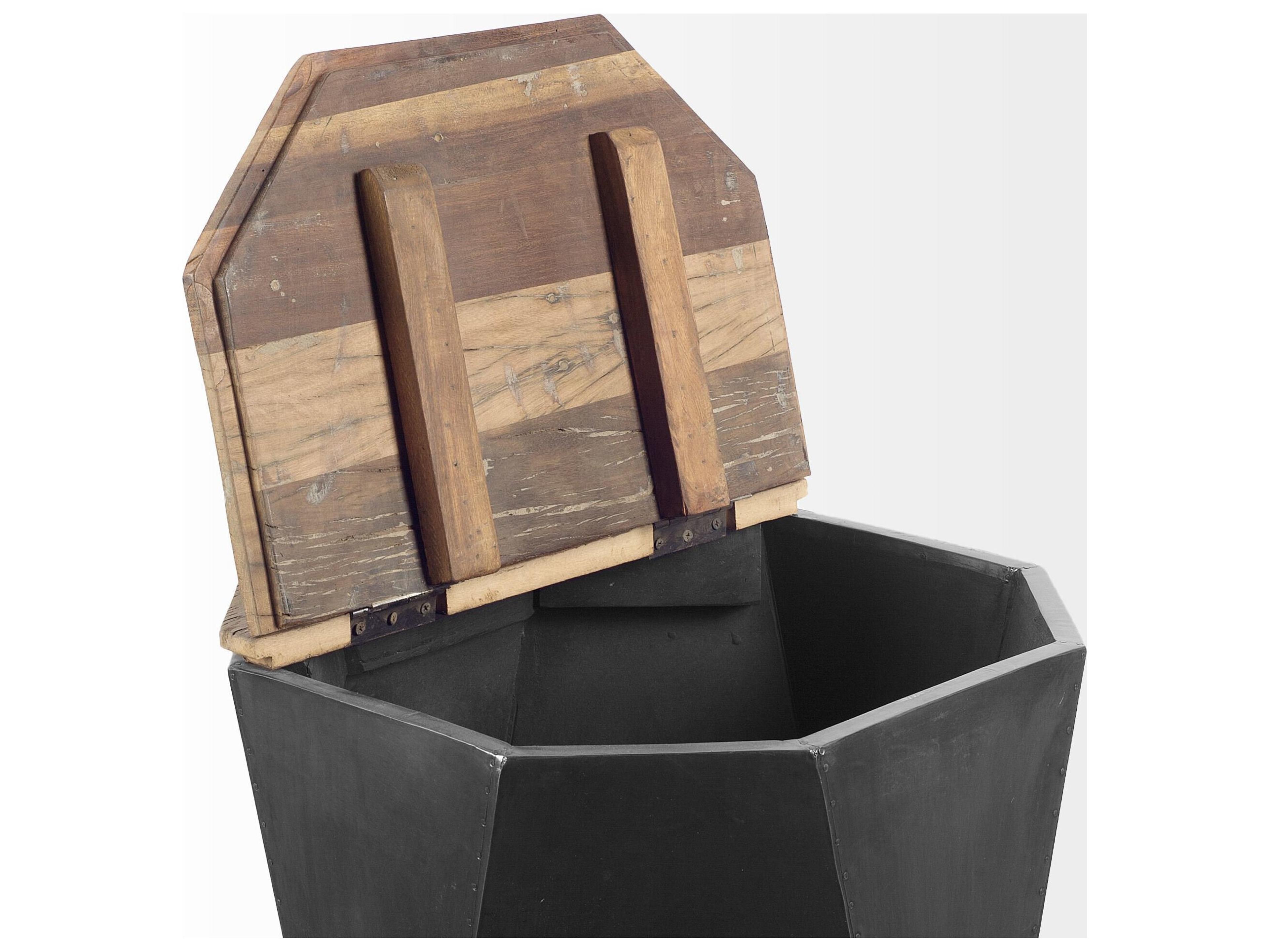 Mercana Esagono Octagonal Black Metal-Clad Reclaimed Wood End/Side Table w/ Storage