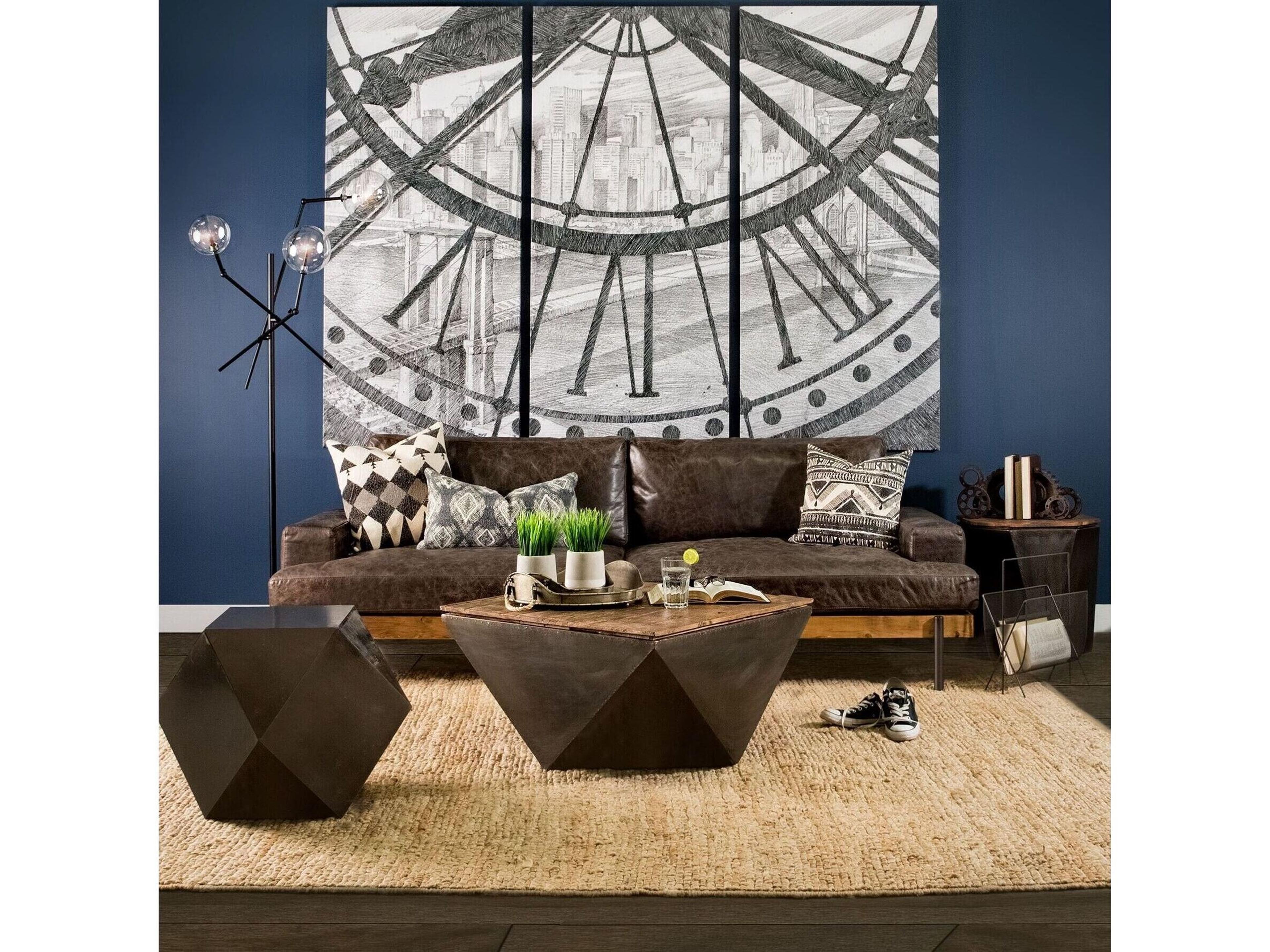 Mercana Esagono Octagonal Black Metal-Clad Reclaimed Wood End/Side Table w/ Storage