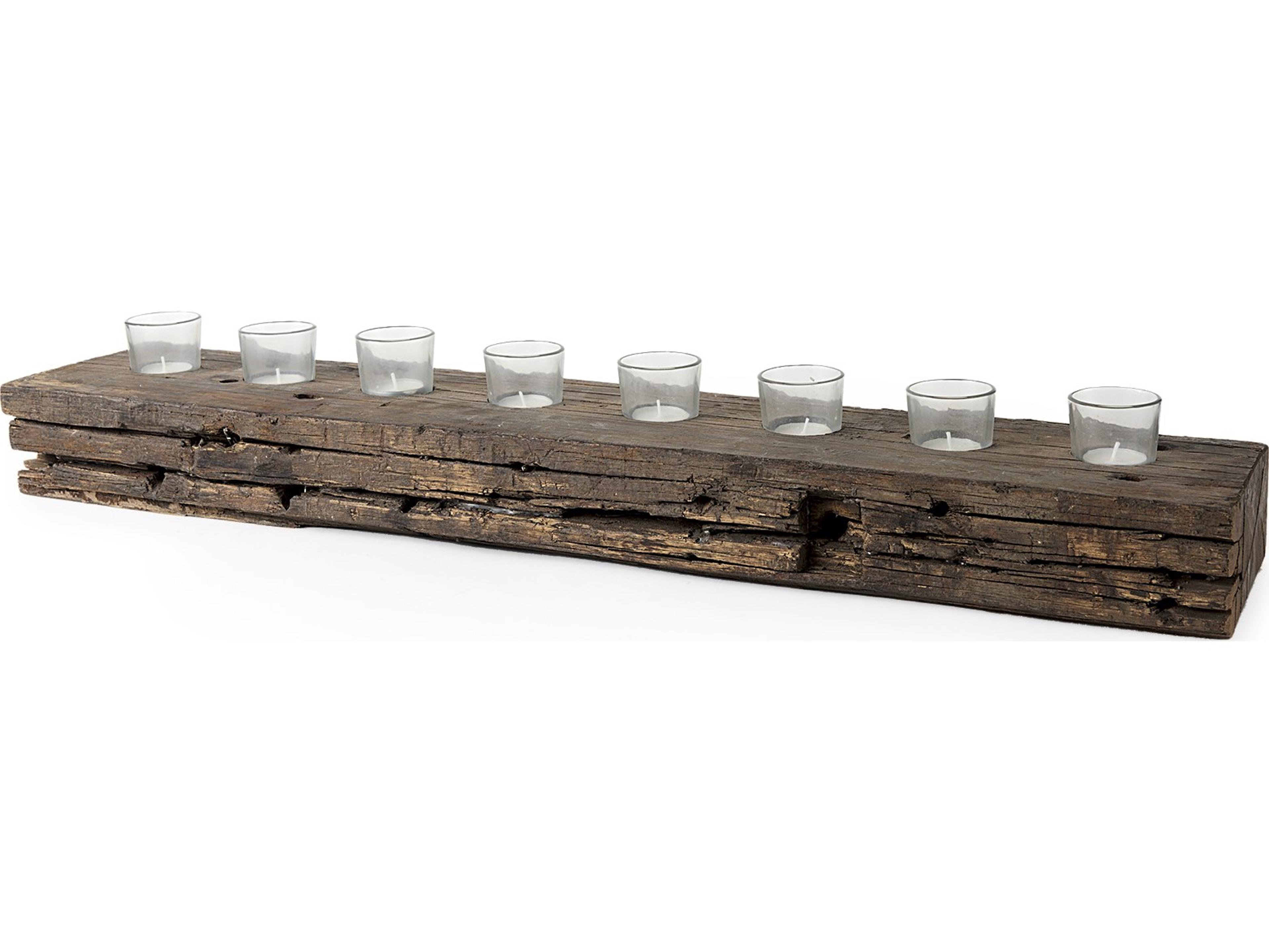 Mercana Lakara Reclaimed Wood Eight Tealight Table Candle Holder