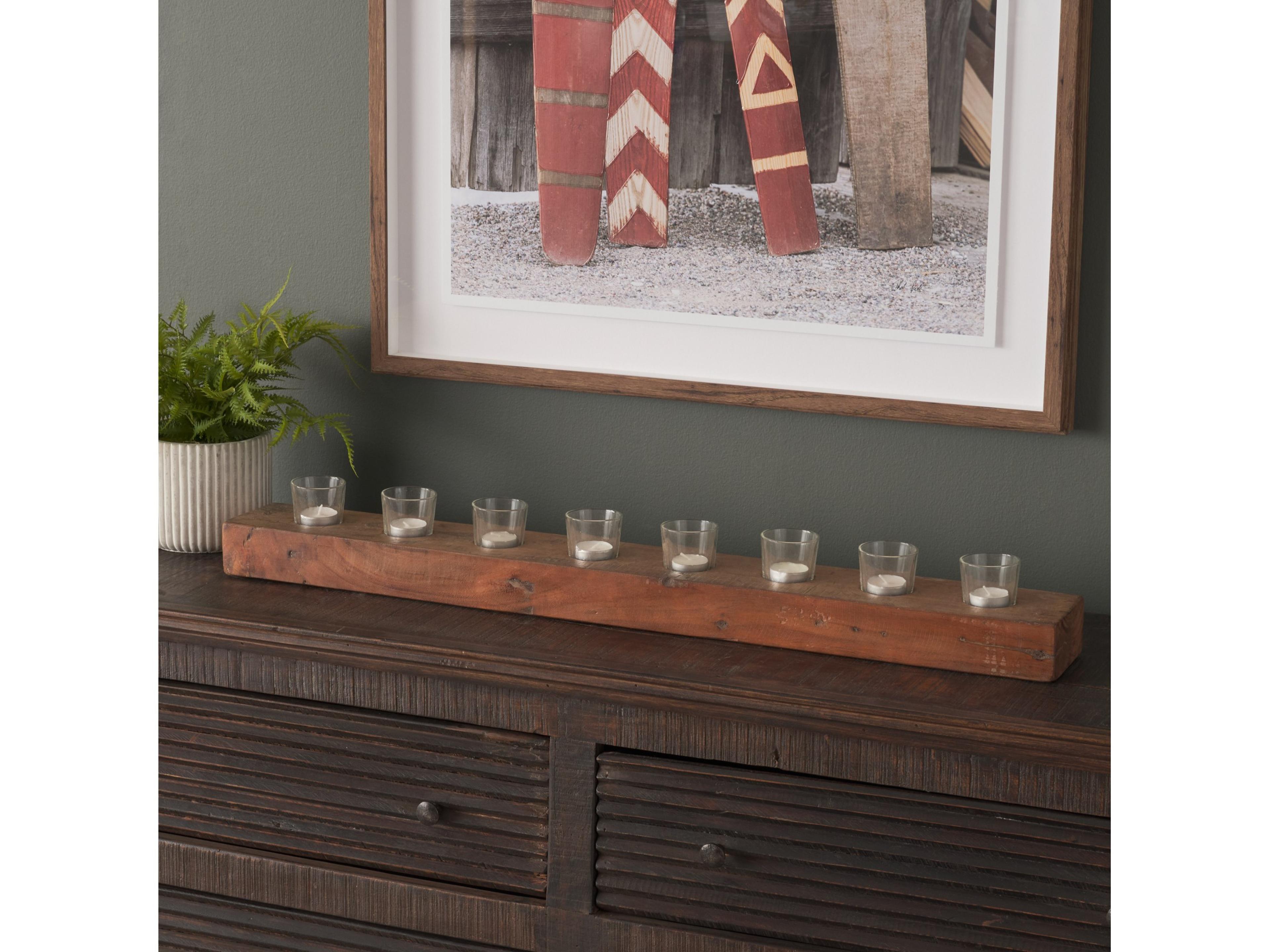 Mercana Lakara Reclaimed Wood Eight Tealight Table Candle Holder