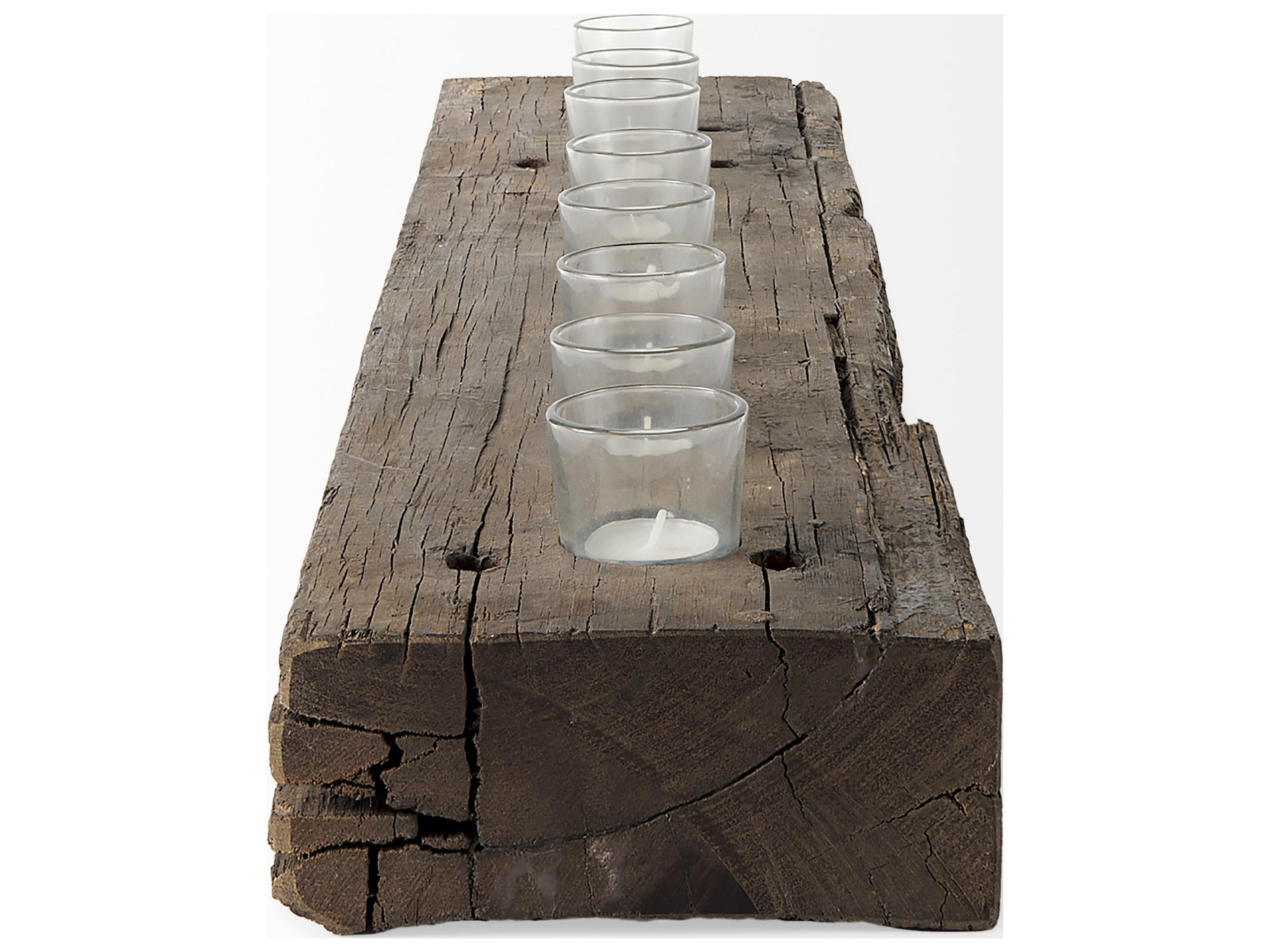 Mercana Lakara Reclaimed Wood Eight Tealight Table Candle Holder
