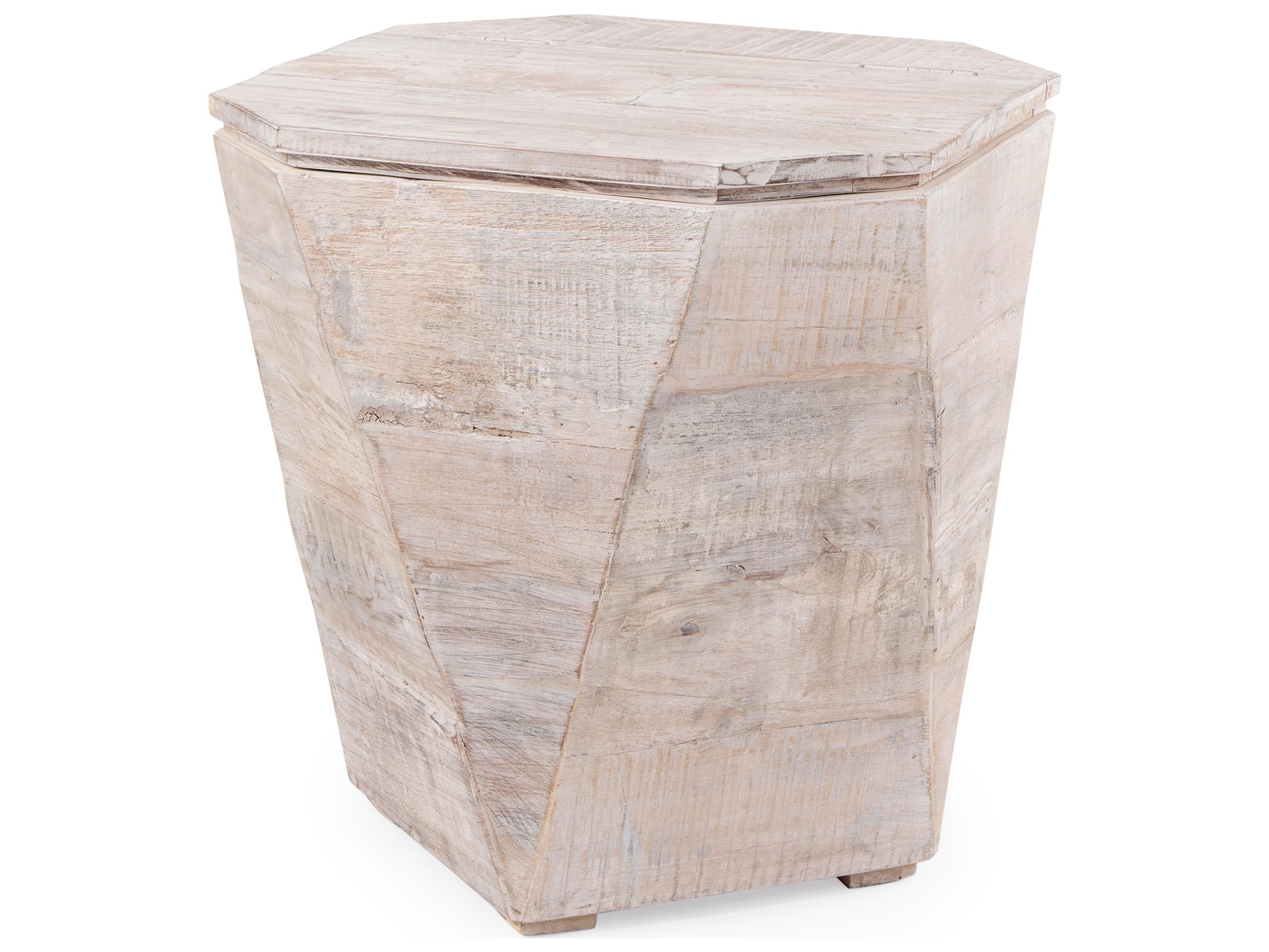 Esagono Octagonal Reclaimed Wood End/Side Table w/ Storage