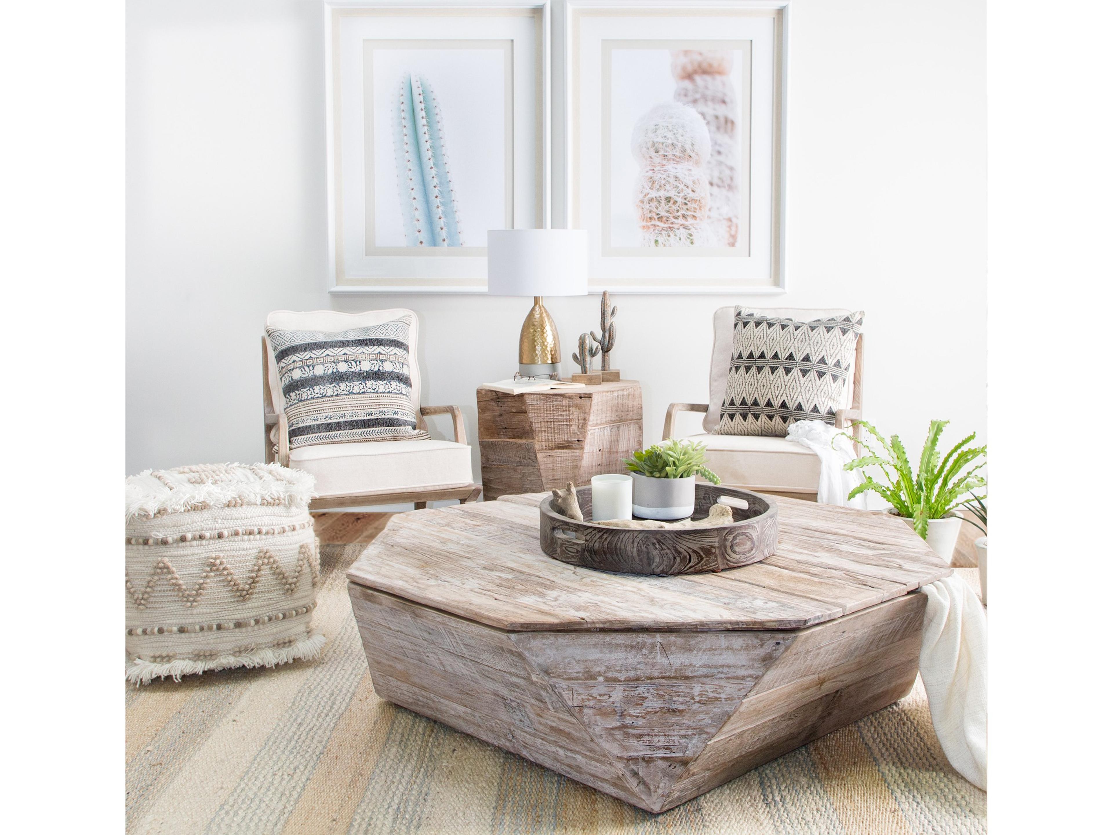 Mercana Esagono Octagonal Reclaimed Wood End/Side Table w/ Storage