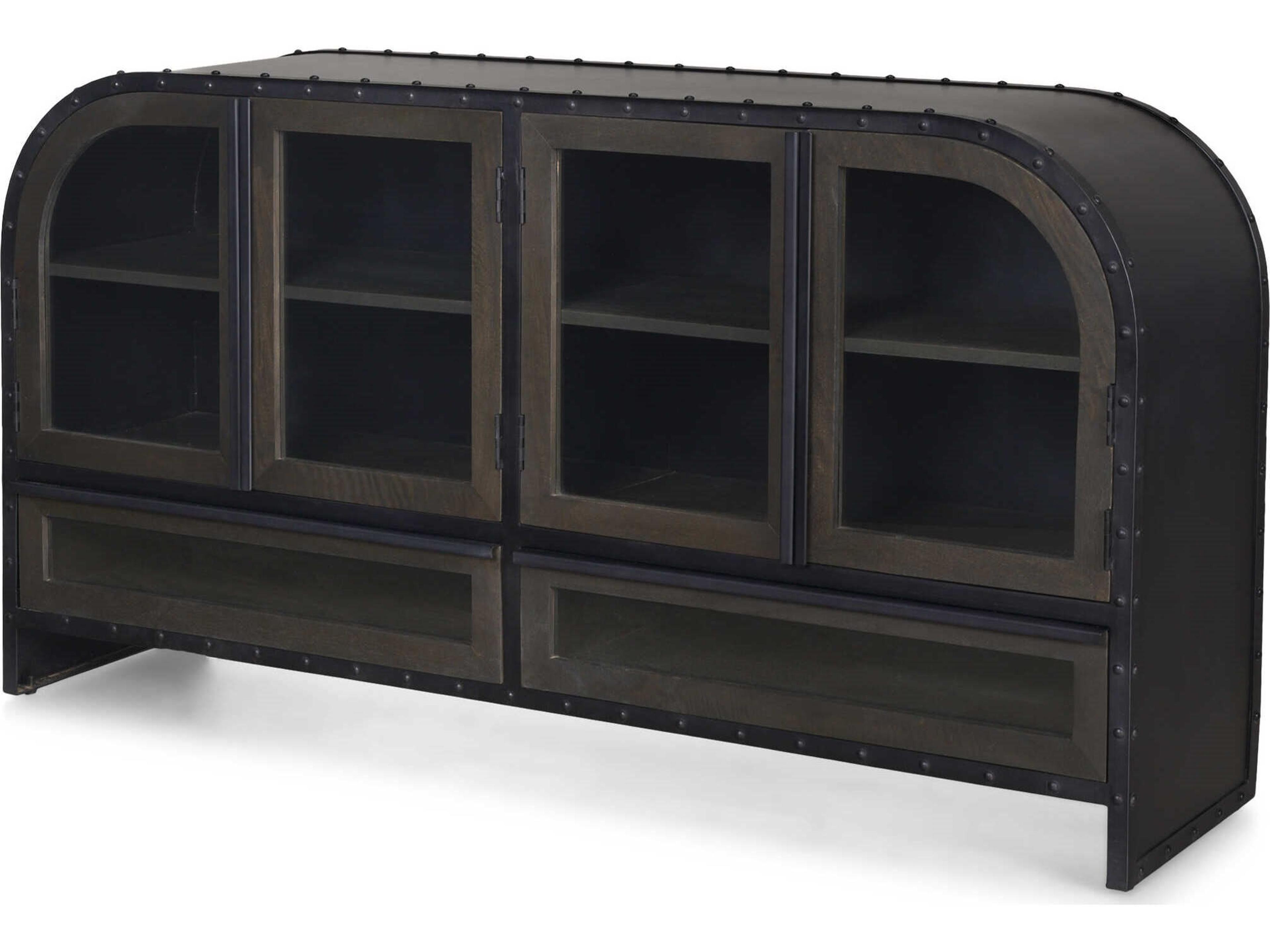 Gehry I 62.3x16.5 Black Metal Frame w/Wood Accent 4 Cabinet Door Two Drawer Sideboard