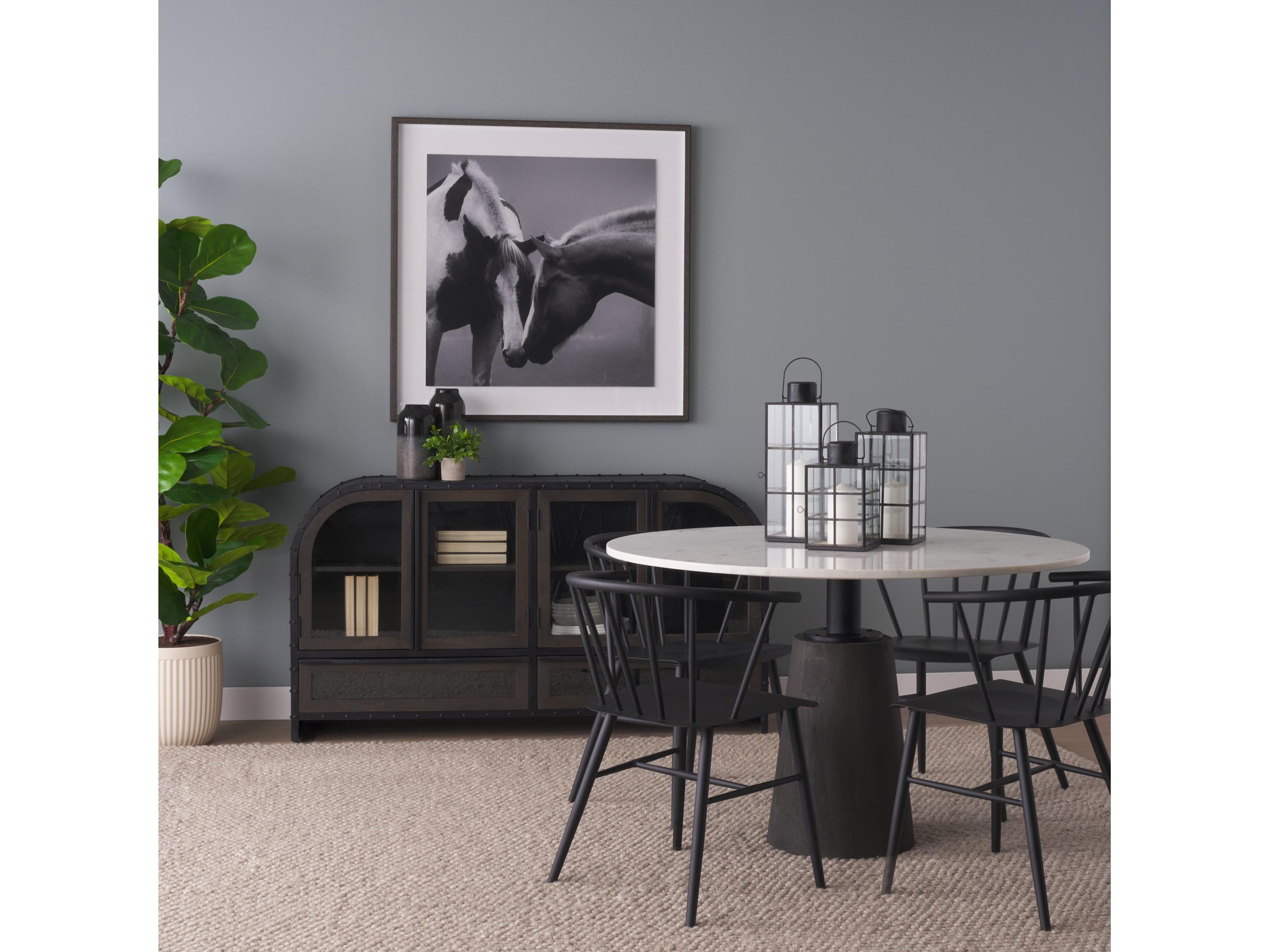 Mercana Gehry I 62.3x16.5 Black Metal Frame w/Wood Accent 4 Cabinet Door Two Drawer Sideboard
