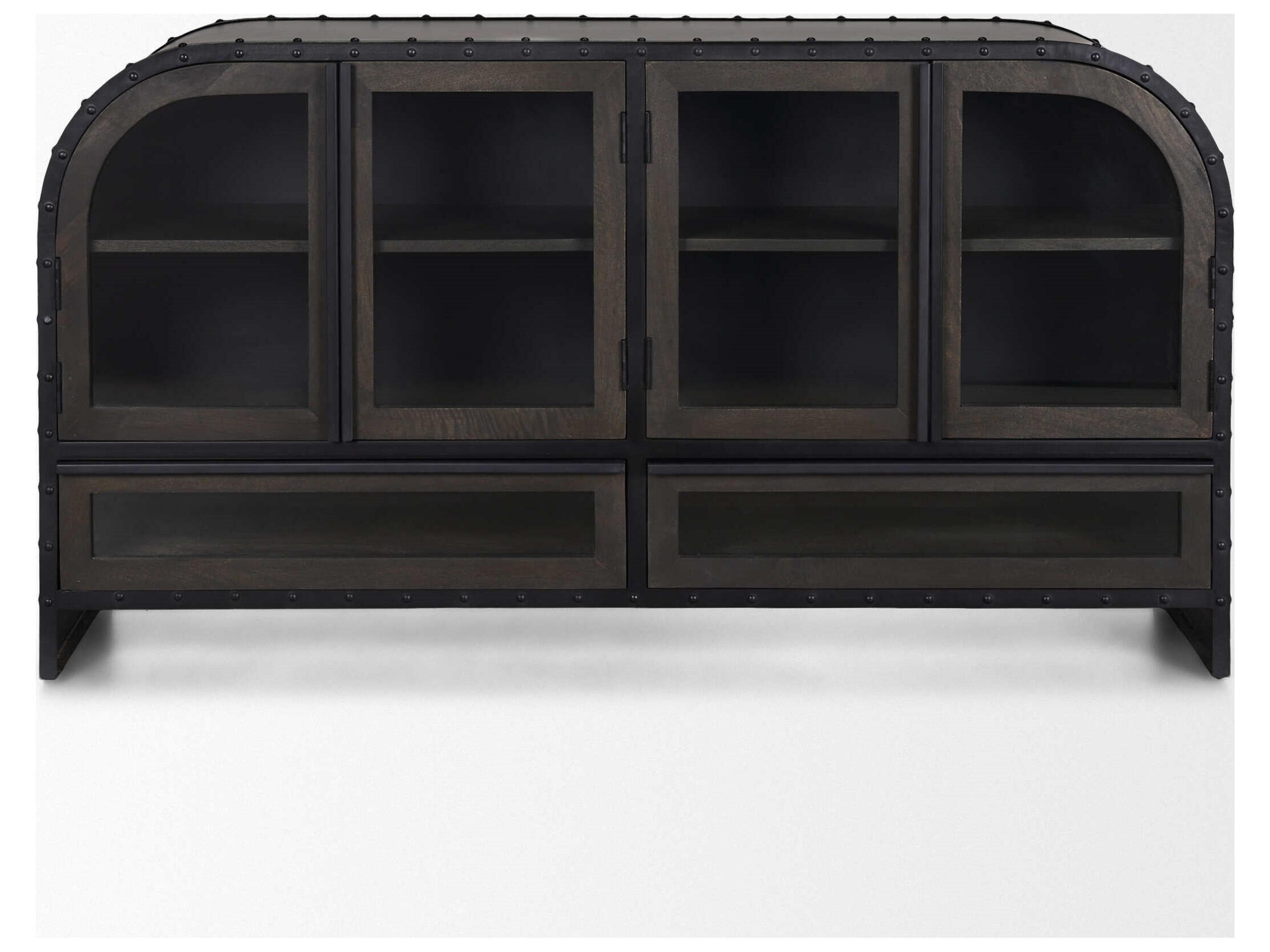 Mercana Gehry I 62.3x16.5 Black Metal Frame w/Wood Accent 4 Cabinet Door Two Drawer Sideboard