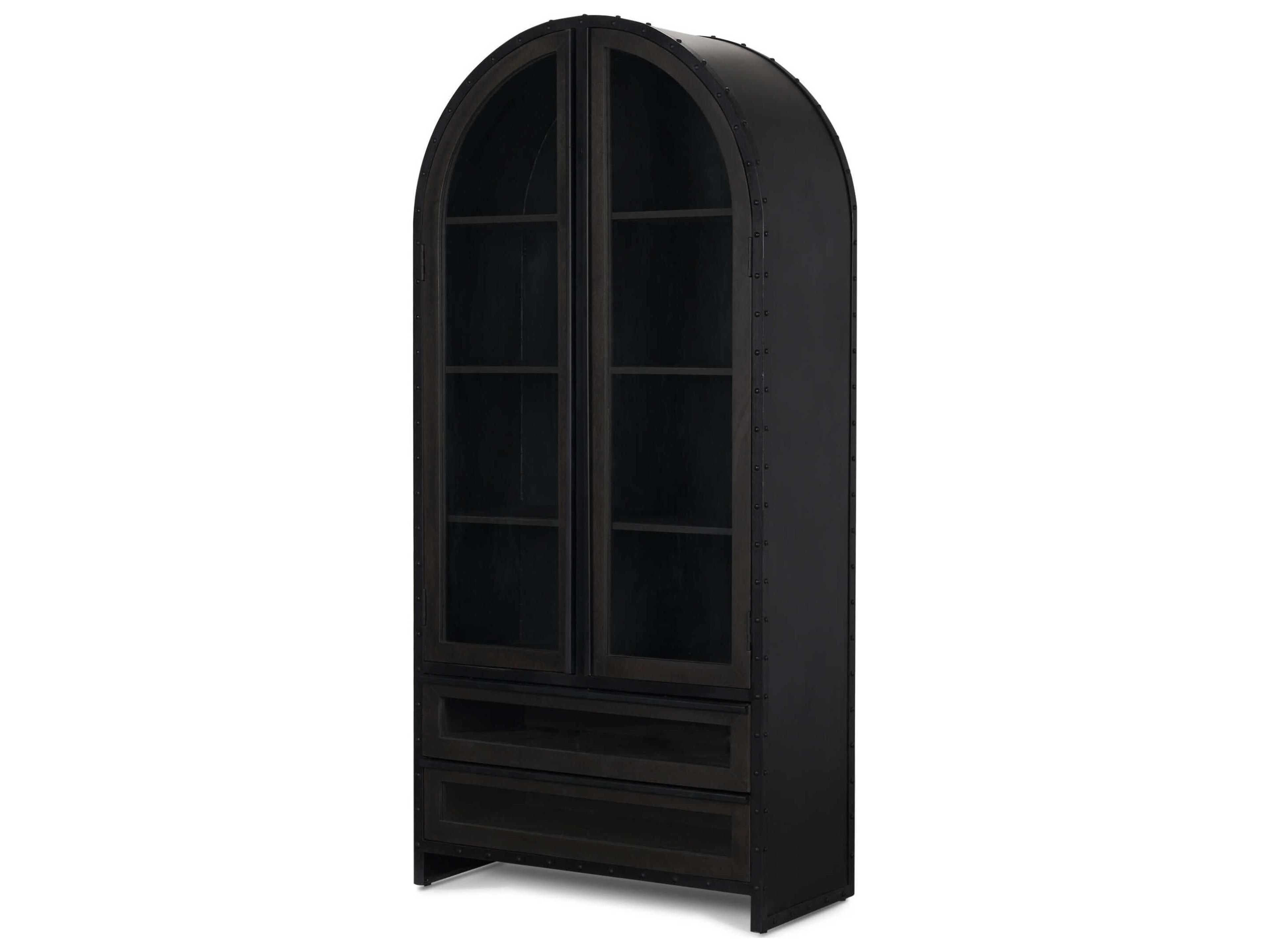 Gehry 72.3" H Dark Brown Metal Brown Wood and Glass Door Display Cabinet