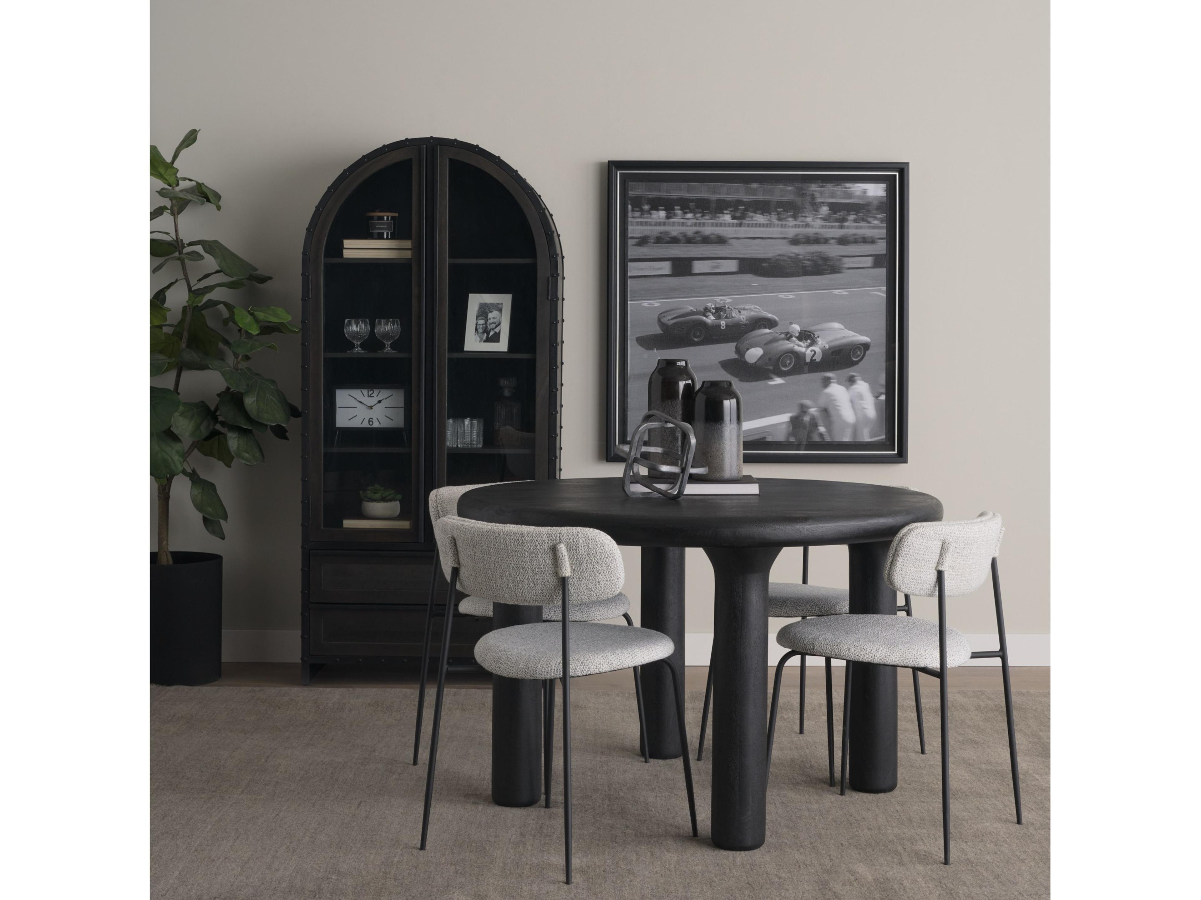 Mercana Gehry 72.3" H Dark Brown Metal Brown Wood and Glass Door Display Cabinet