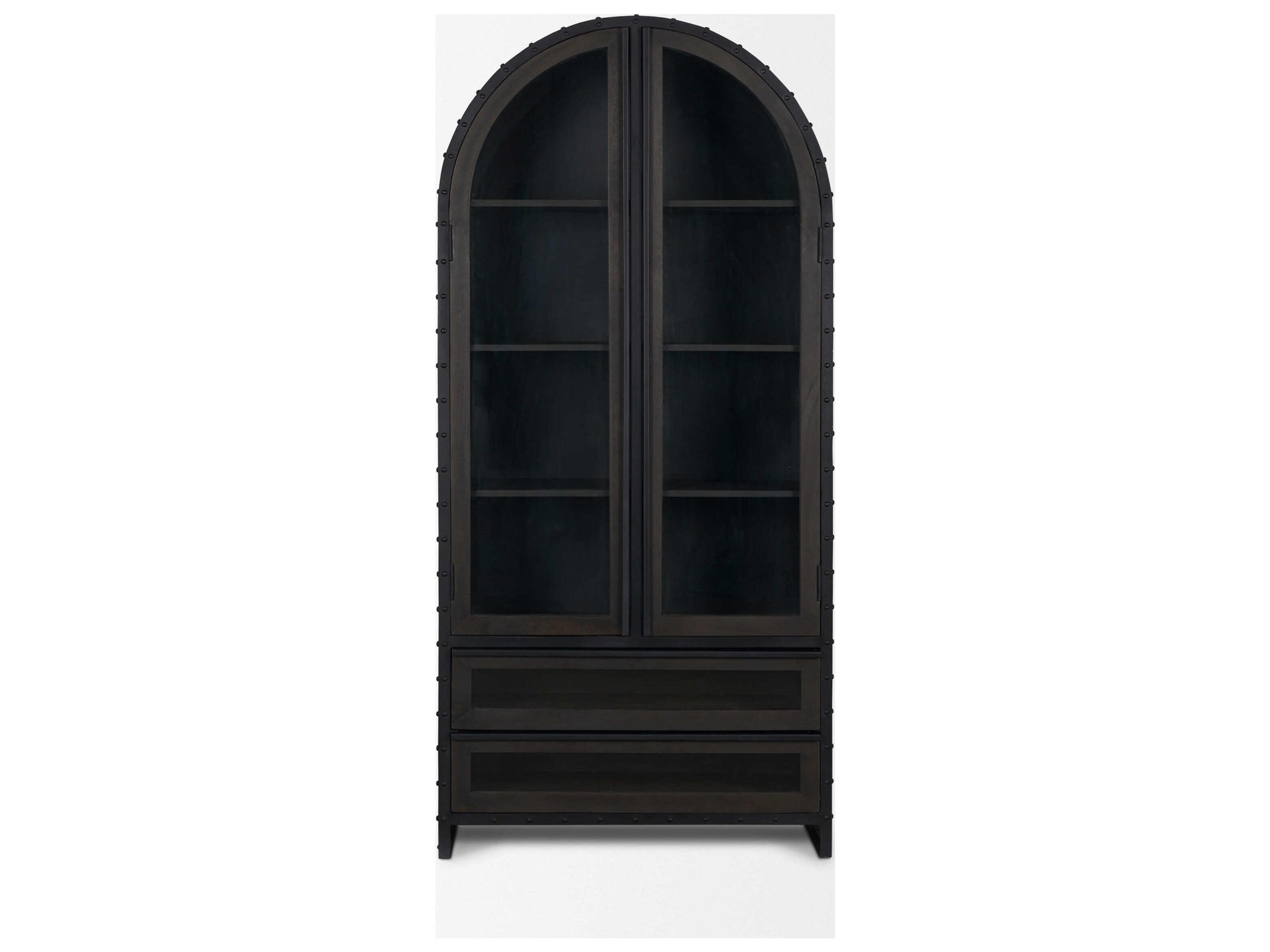 Mercana Gehry 72.3" H Dark Brown Metal Brown Wood and Glass Door Display Cabinet