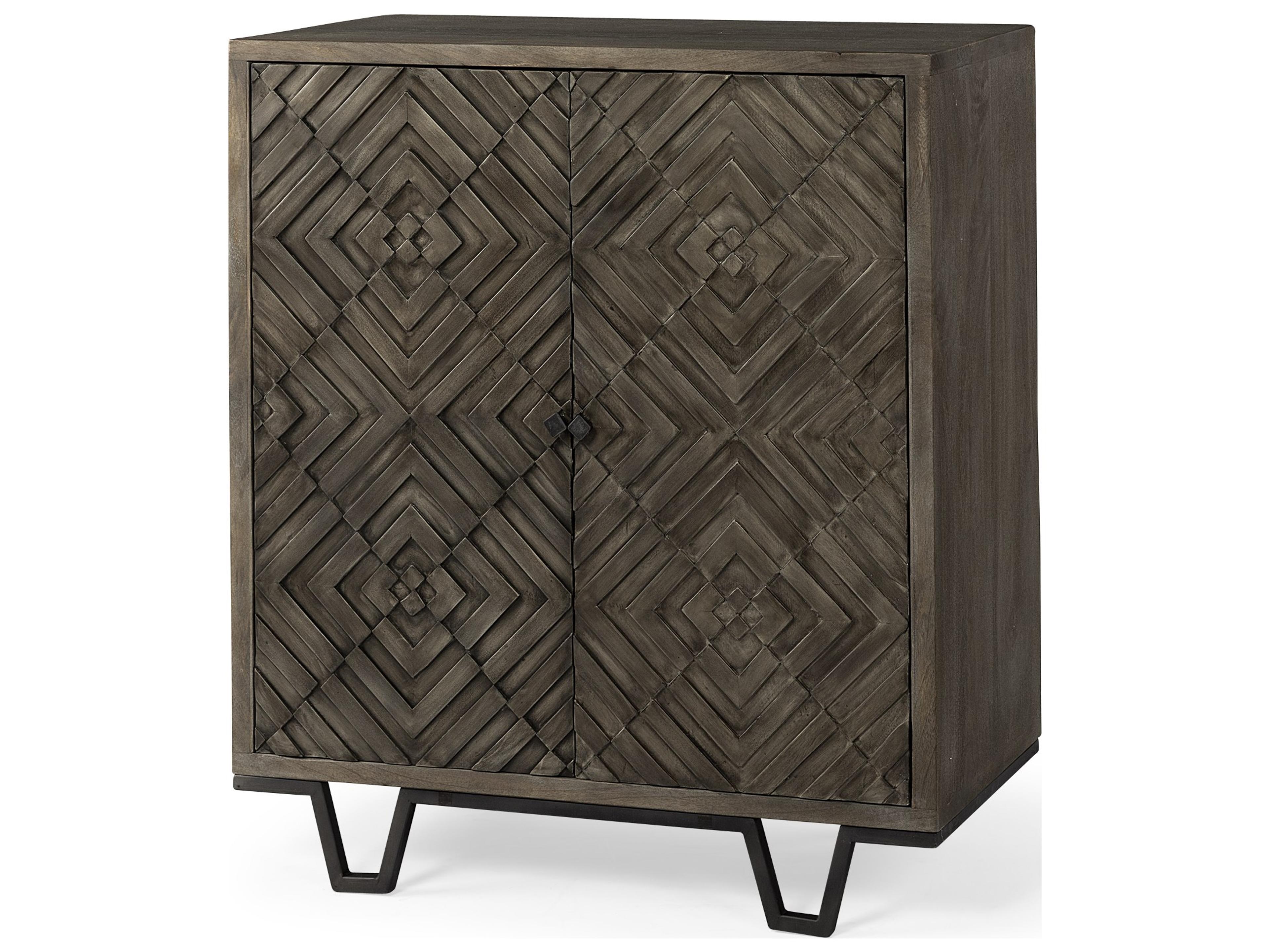 Argyle I 36L x 16W Dark Brown And Metal 2 Door Accent Cabinet