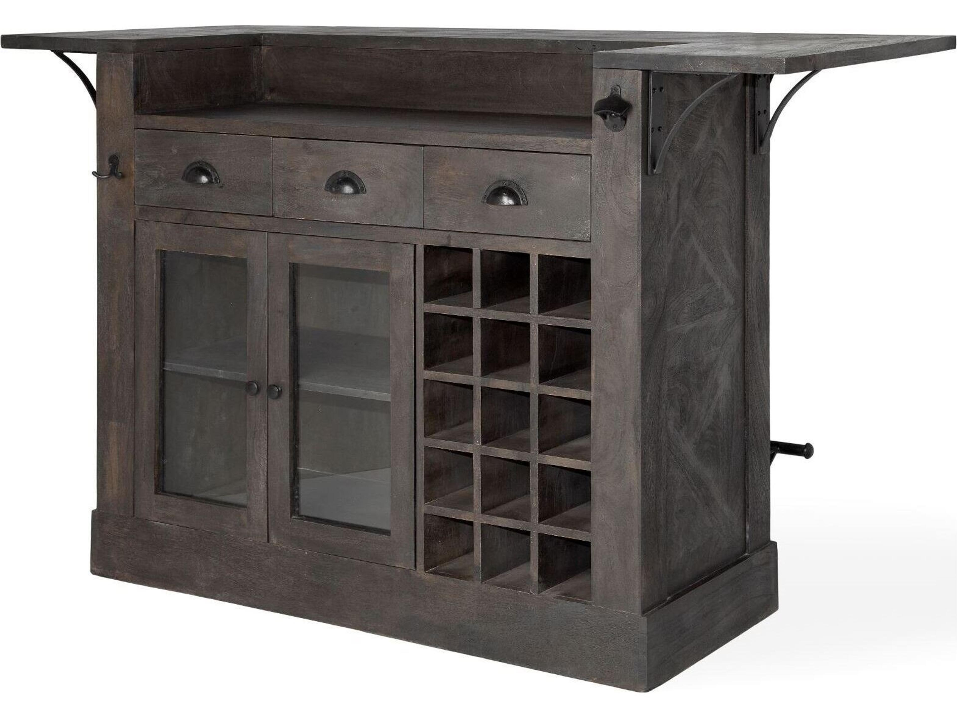 Cheers Dark Brown Solid Wood  Wine Bottle Storage Kitchen Island