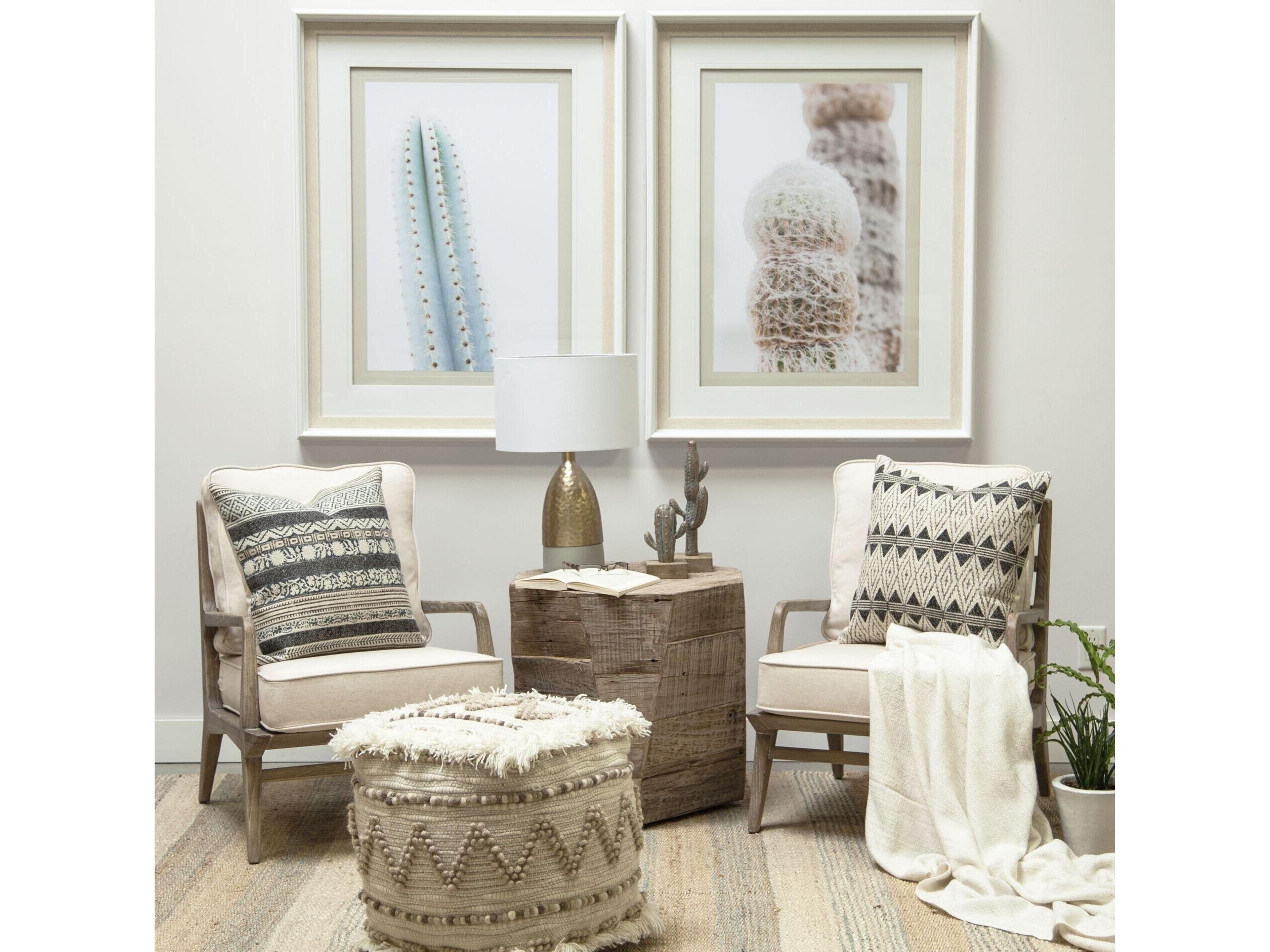 Mercana Caela Beige/Brown Wool, Cotton and Felt Popcorn Stitch Square Pouf