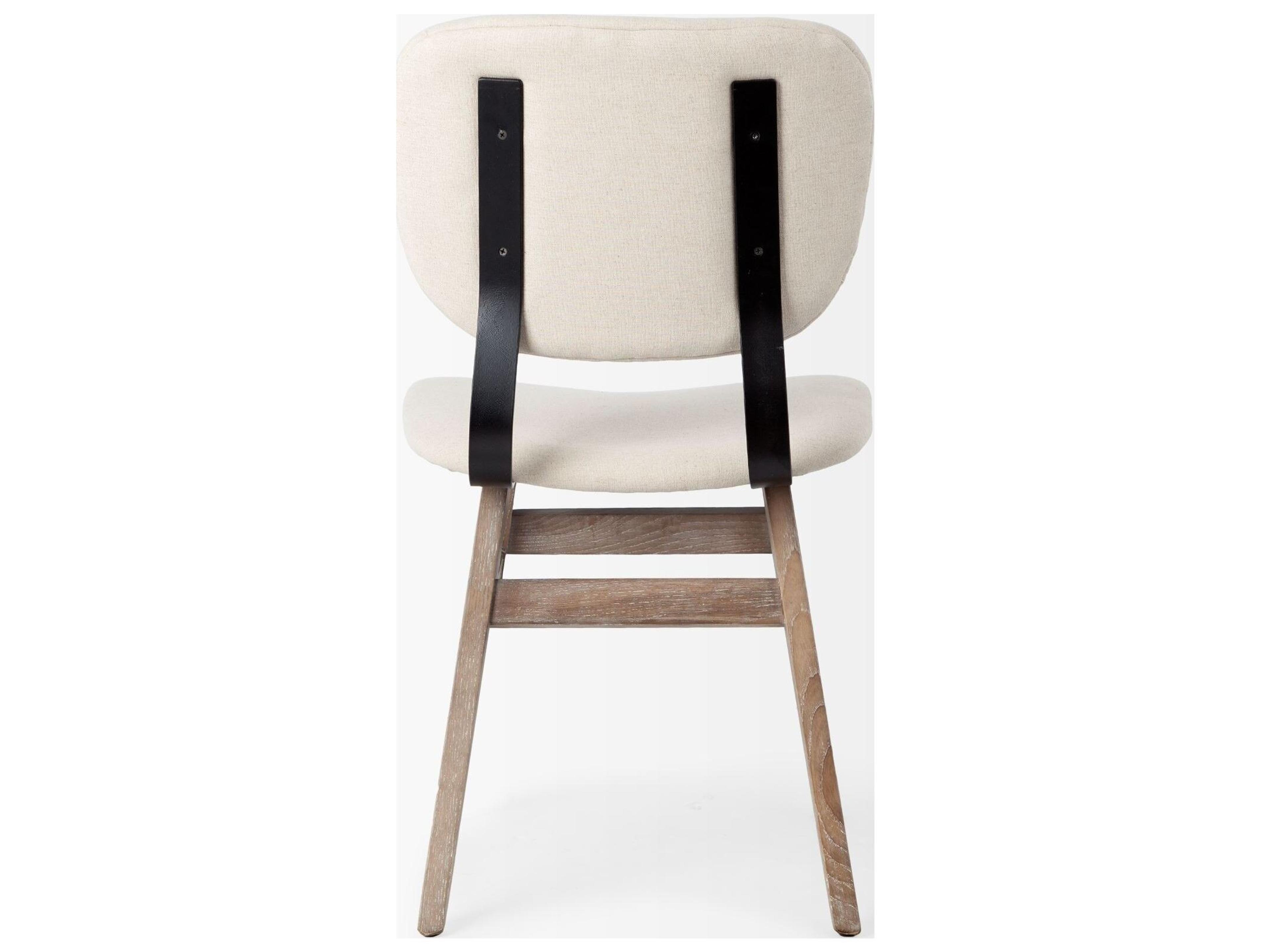 Mercana Haden I Cream Fabric Wrap Brown Solid Wood Base Dining Chair