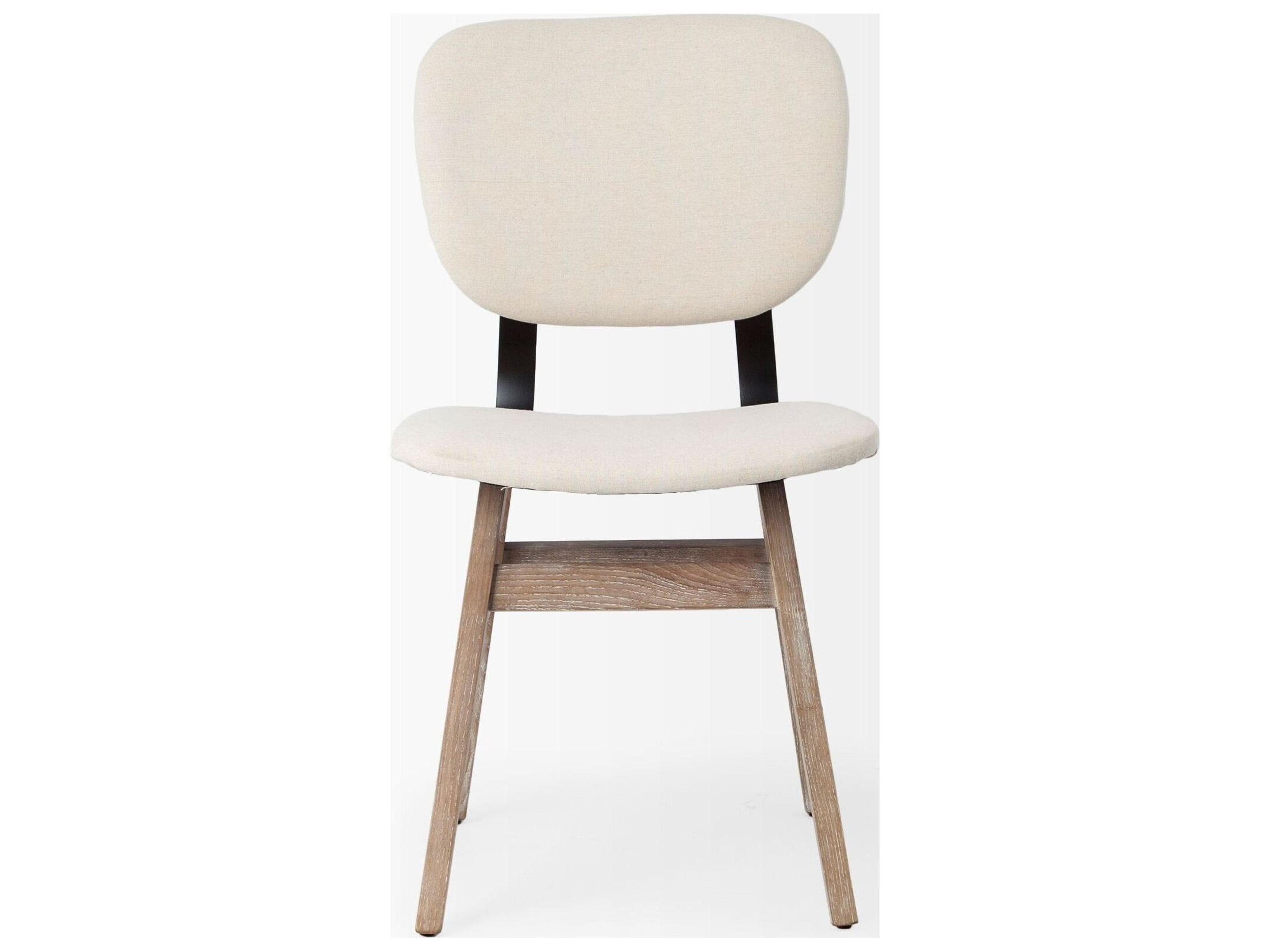 Mercana Haden I Cream Fabric Wrap Brown Solid Wood Base Dining Chair