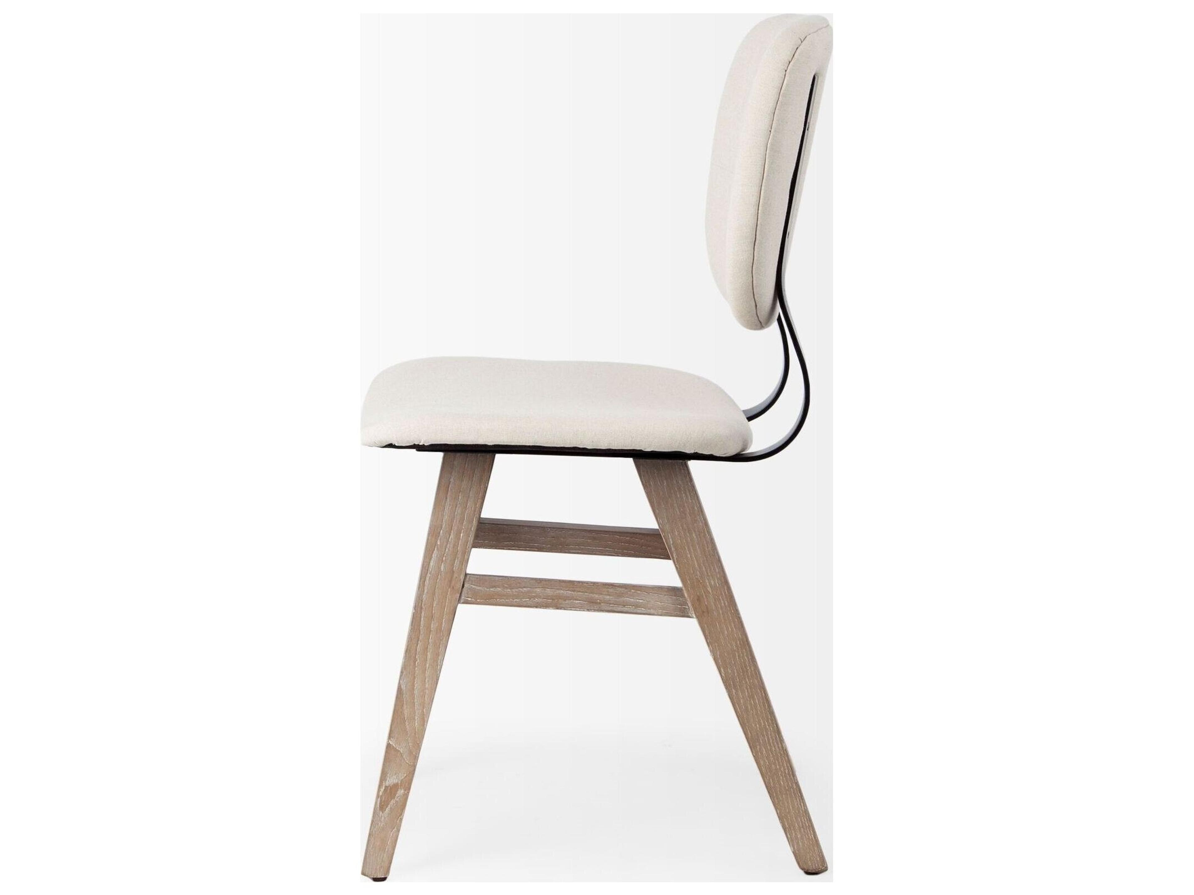 Mercana Haden I Cream Fabric Wrap Brown Solid Wood Base Dining Chair