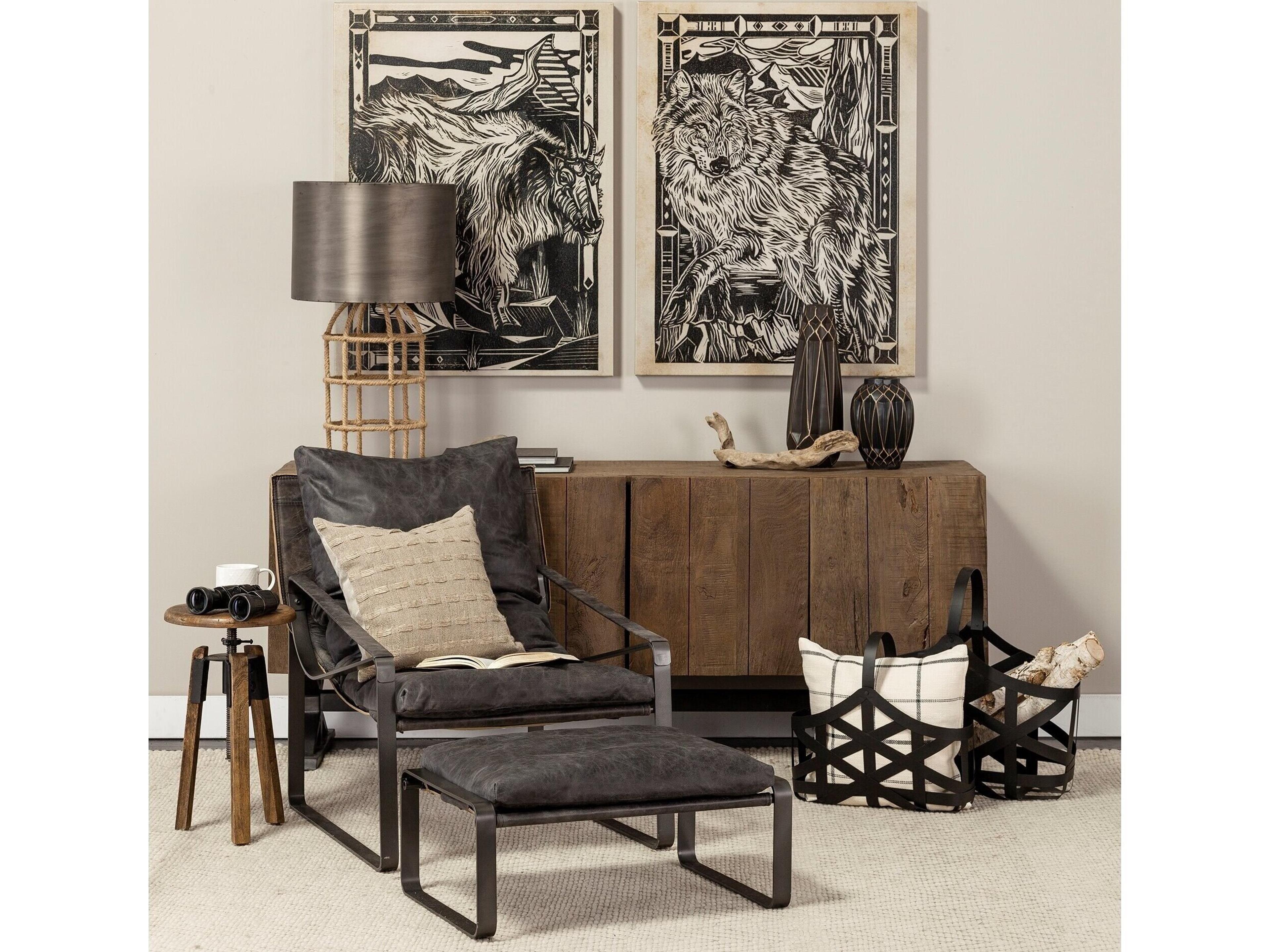 Mercana Hornet II Black Leather Body Metal Frame Accent Chair