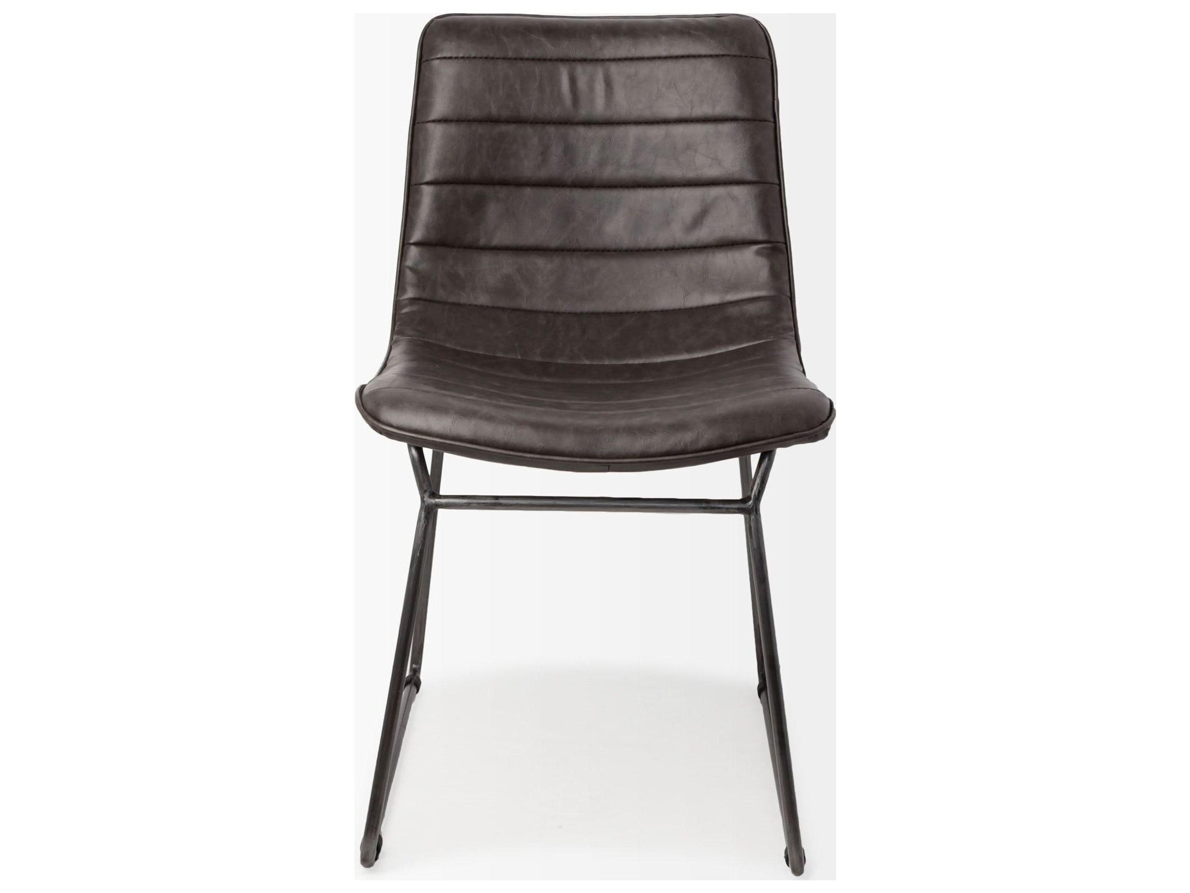 Mercana Thornton I Dark Brown Faux-Leather Seat Black Iron Frame Dining Chair