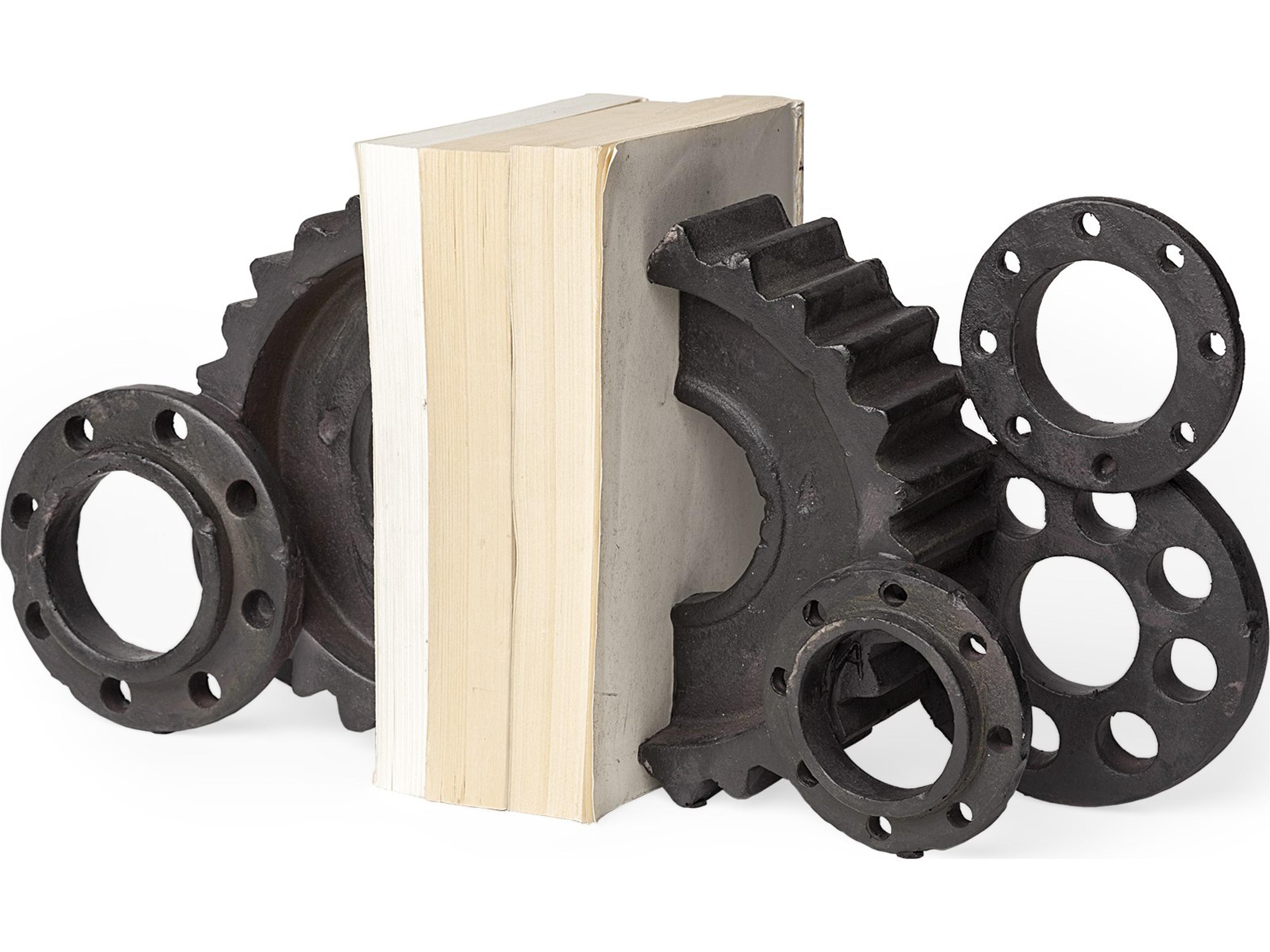 Mercana Cogsworth Set of 2 14L x 4W Brown Resin Industrial Gear Bookends